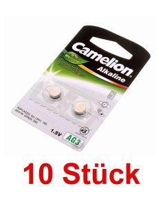 10 Stück 2er Pack Camelion AG3 Alkaline 1,5V Knopfzelle Batterie AG3, LR41, 192, SR41W, GP92A, 392, 28mAh