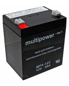 Multipower MP5-12C Blei Gel Akku (Pb) mit 12 Volt und 5Ah Kapazität, zyklenfest mit Faston 6,3mm Kontakten