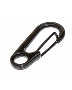 Karabinerhaken aus Metall mit federndem Schnappverschluss in Farbe schwarz, L 31mm, B 14,5mm, H 2mm