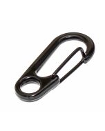Karabinerhaken aus Metall mit federndem Schnappverschluss in Farbe schwarz, L 31mm, B 14,5mm, H 2mm