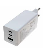 Schnellladegerät 3-Port USB (2xUSB-C + 1xUSB-A) USB-PD, 65W, GaN, weiss, Ladeadapter, Netzteil