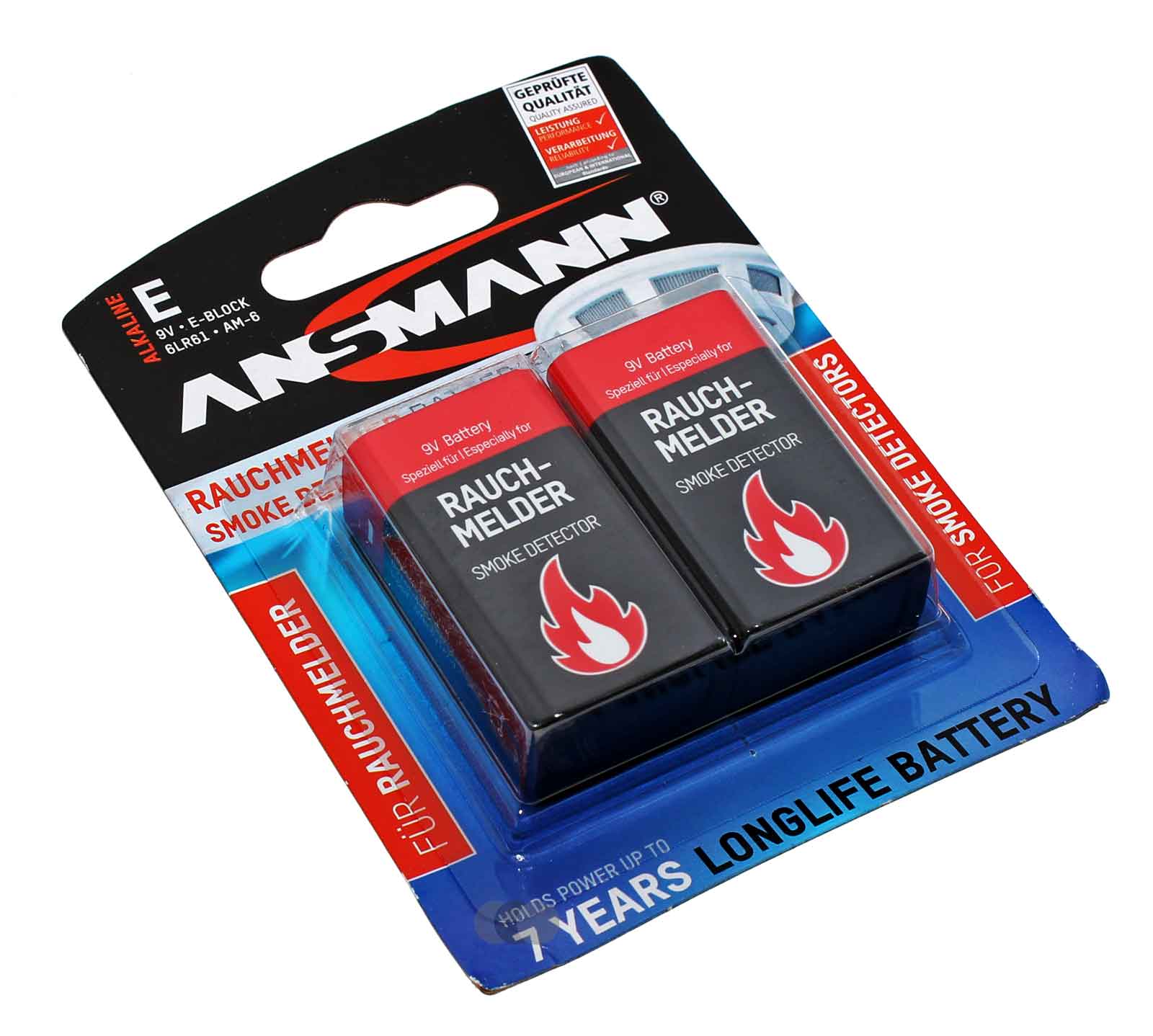 2er Pack Ansmann 9V Block Batterie für Rauchmelder | E Block 6LR61 AM6 | 9V