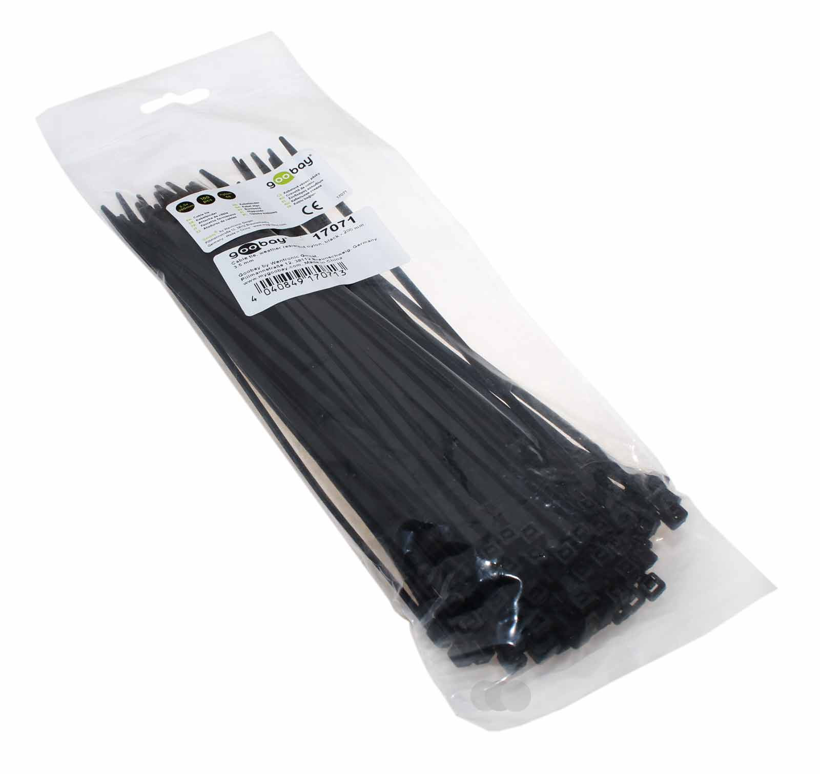100 Stück Kabelbinder 200 x 3,5mm, wetterfestes Nylon, schwarz, Goobay 17071