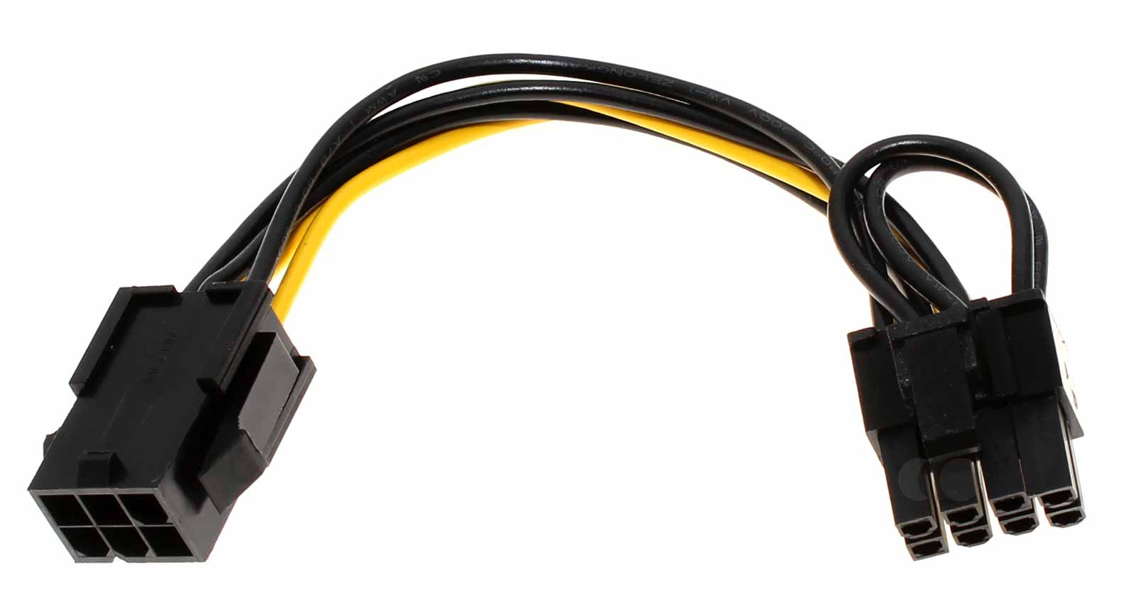 10cm Strom Adapter Kabel intern 6pol Buchse auf 8pol Stecker für PCIe / PCI-Express Grafikkarten, inline 26626