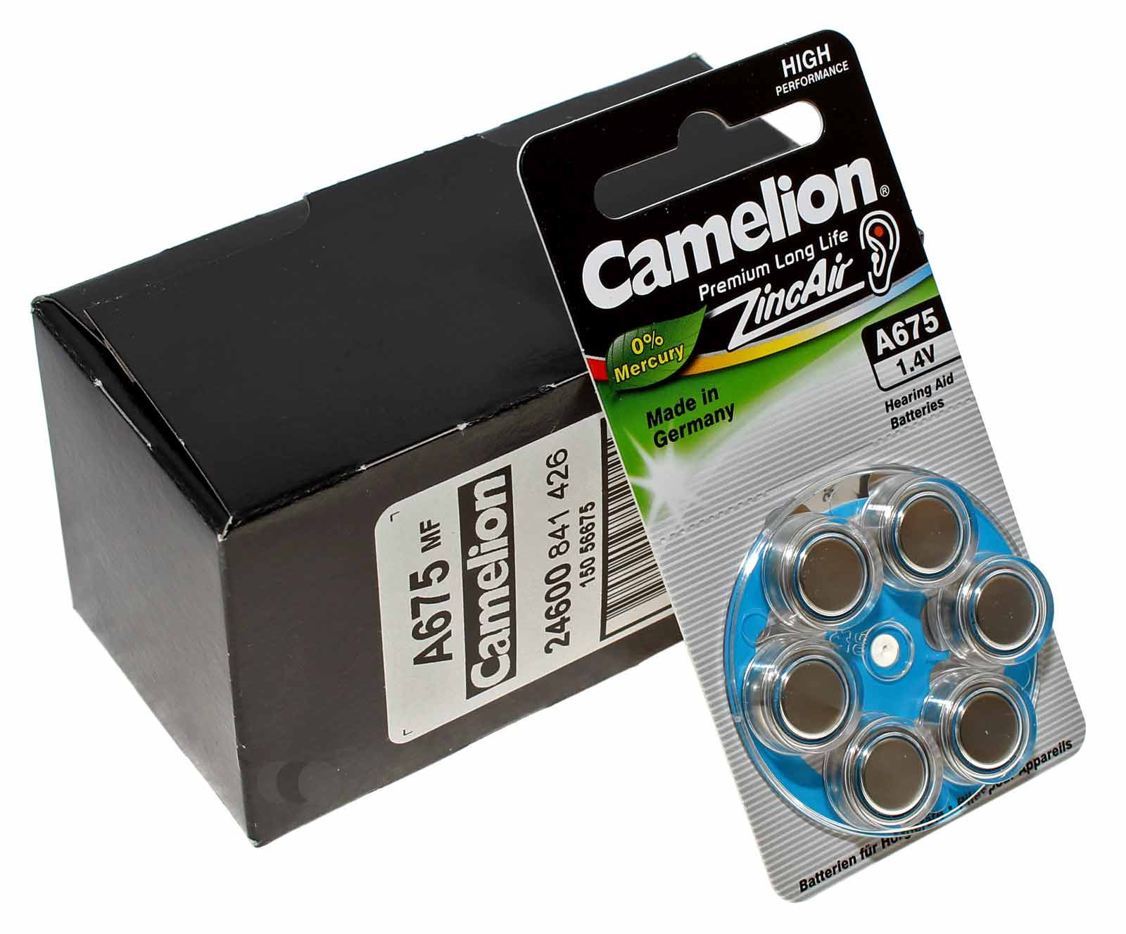 10x 6er Pack Camelion Knopfzelle, Batterie, A675, PR44, A675-BP6, für Hörgeräte