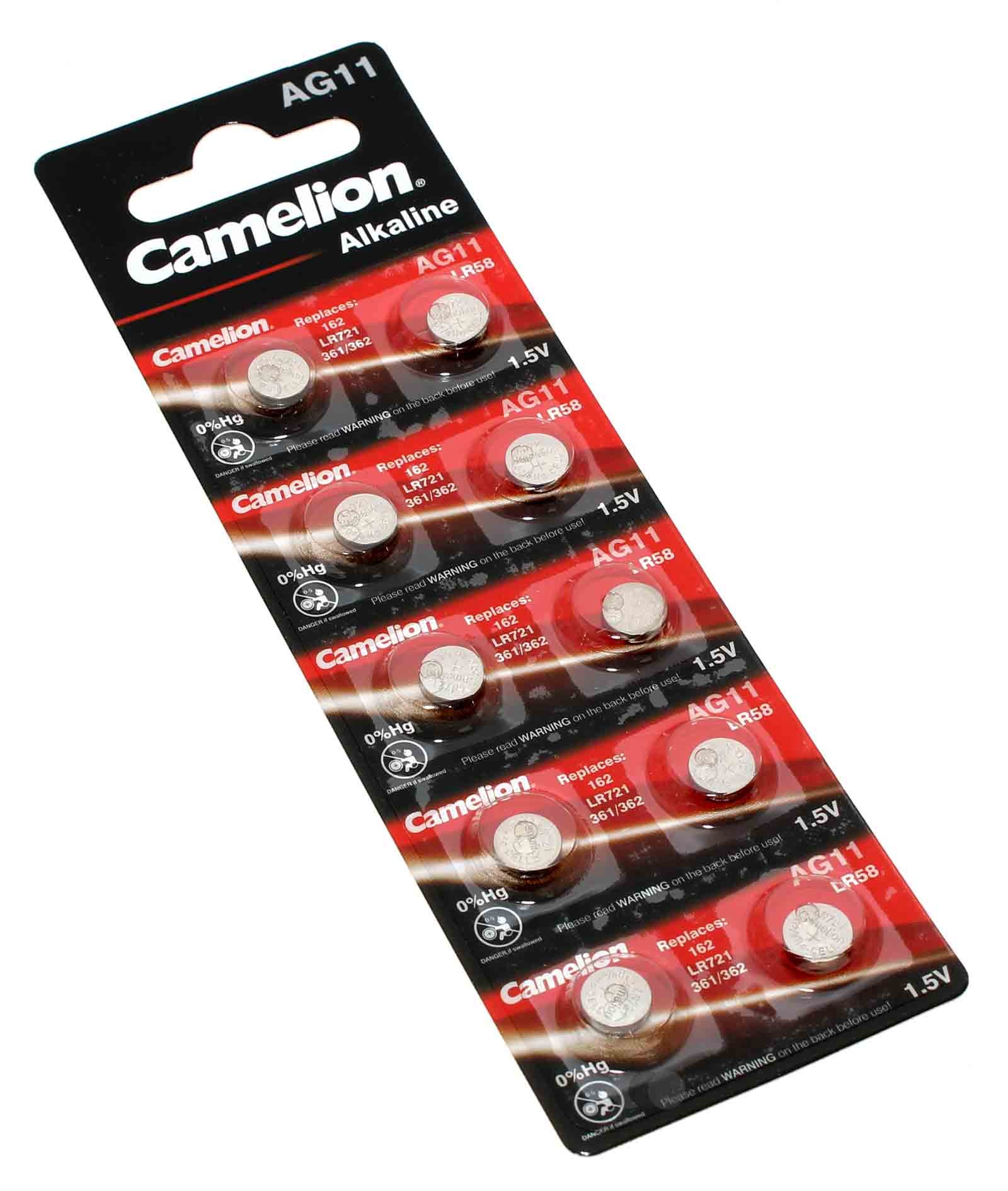 10x Camelion AG11 LR58 Alkaline Knopfzelle Batterie, 162, G11A, LR721, GP162, V11GA, 1,5V, 21mAh