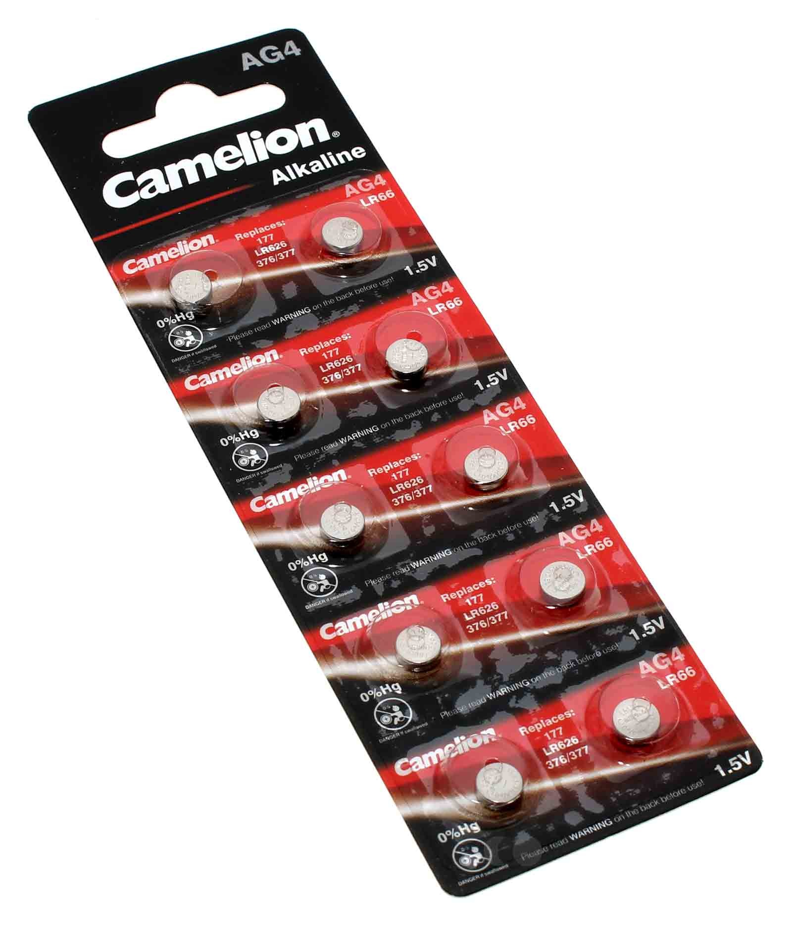 10x Camelion AG4 LR66 Alkaline Knopfzelle Batterie 177, 280-38, LR626, SG4, V4GA, 1,5V, 18mAh