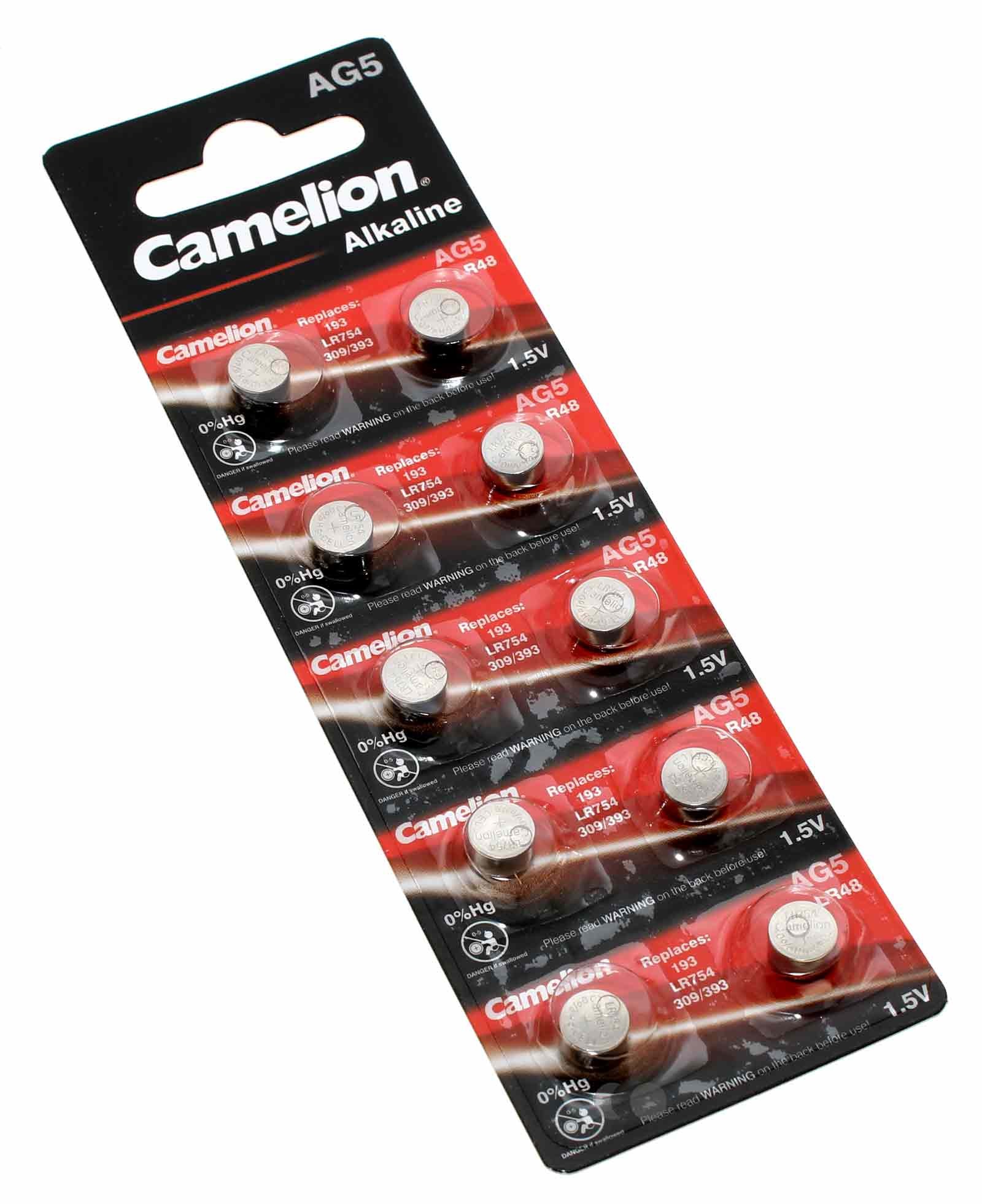 10x Camelion AG5 LR48 Alkaline Knopfzelle Batterie, 5GA, G5A, LR754, SG5, V5GA, 1,5V, 53mAh