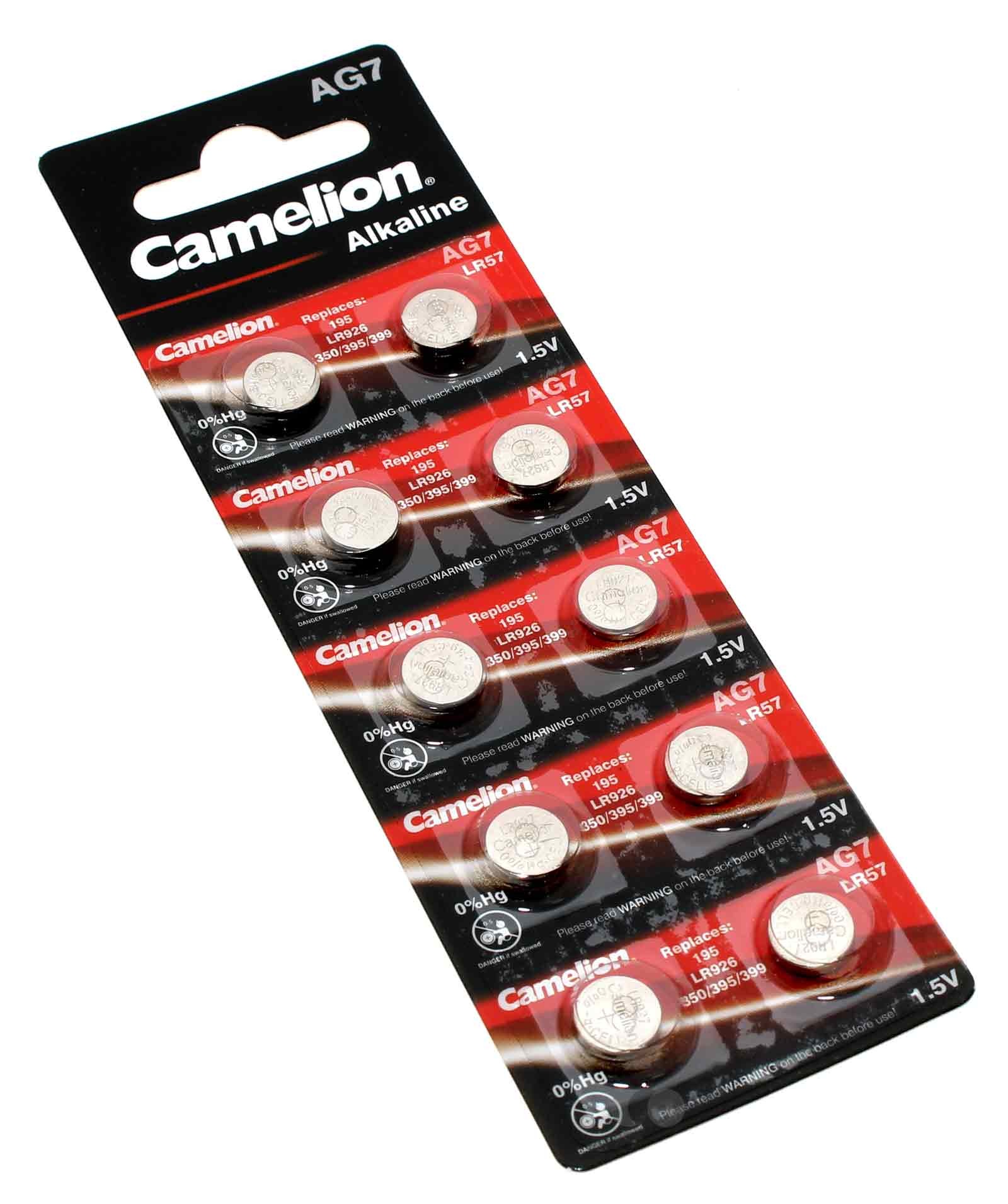 10x Camelion AG7 LR57 Alkaline Knopfzelle Batterie, 613 280-44, 7GA, G7A, SG7, V7GA, 1,5V, 34mAh