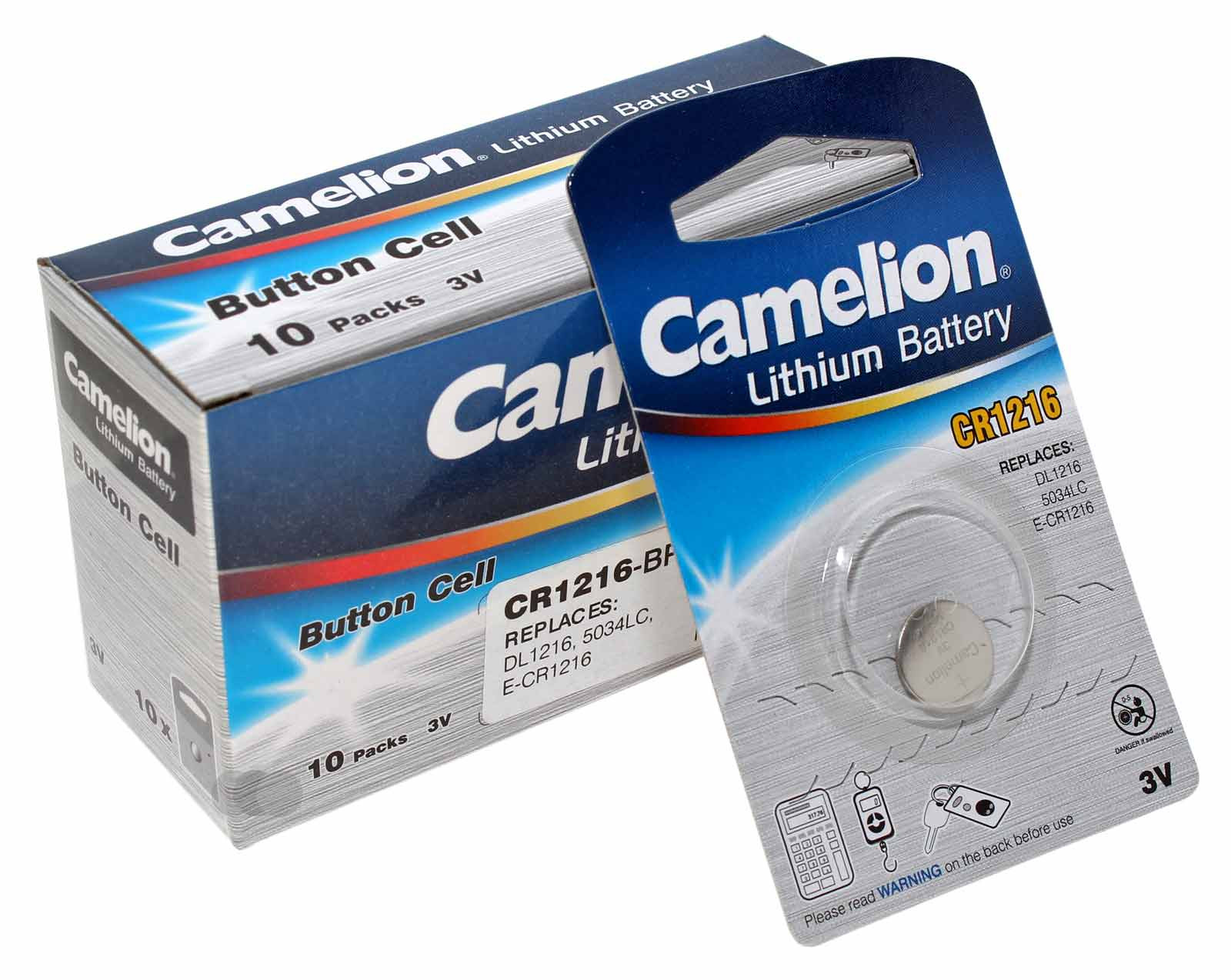 10 Stück Camelion CR1216 [CR1216-BP1] Lithium Knopfzelle Batterie, DL1216, ECR1216, KCR1216, 3V, 25mAh 