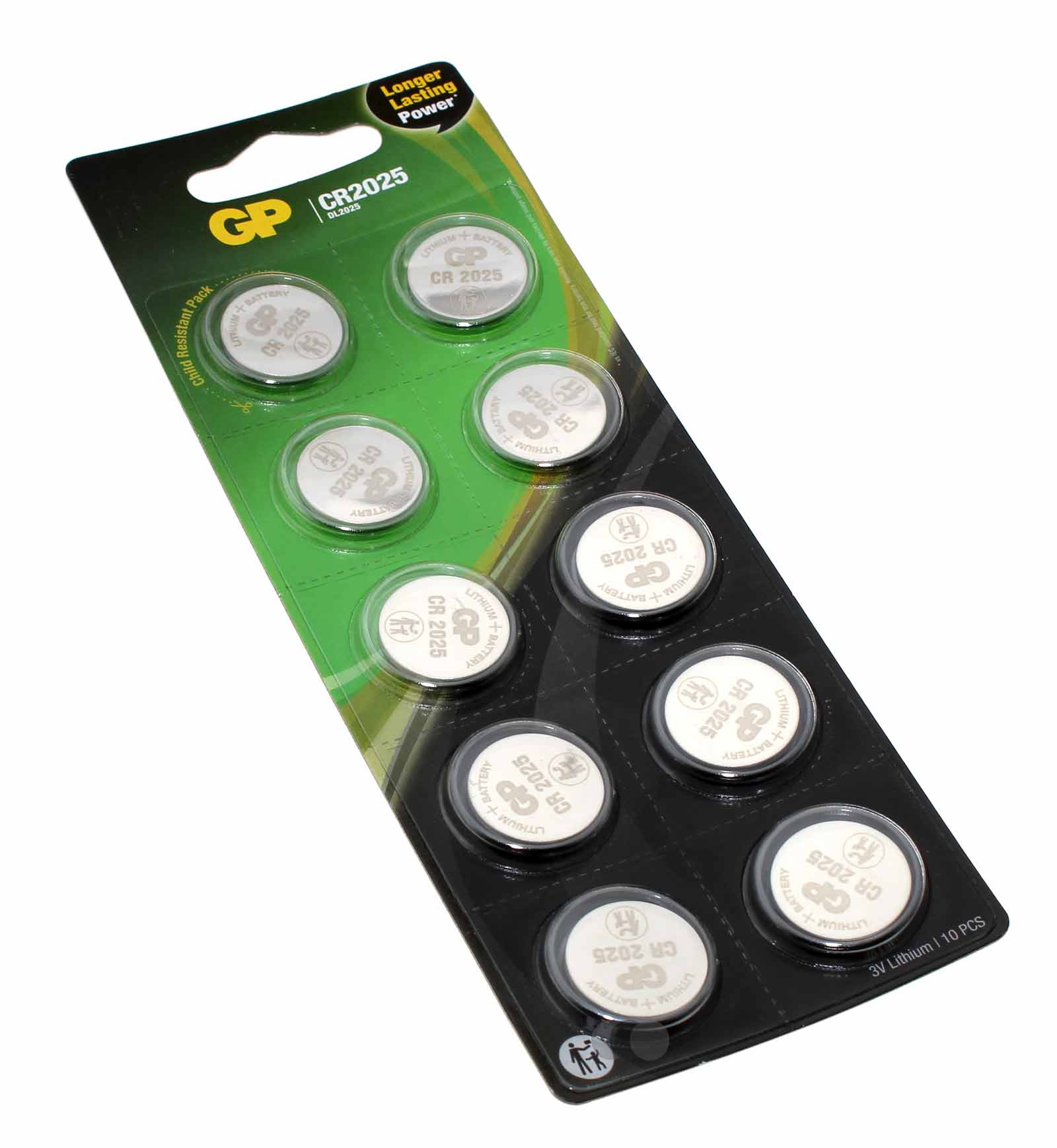 10x GP CR2025 Lithium Knopfzelle Batterie, ECR2025, DL2025, KCR2025, 3V, 160mAh