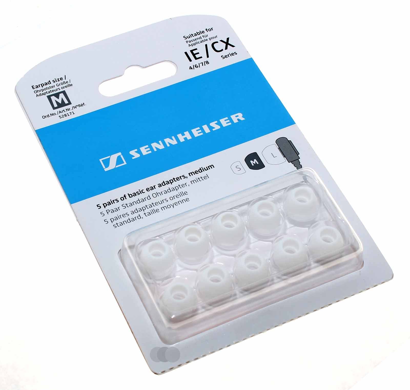 10x Sennheiser 528171 Ohradapter, Ohrpolster für CX 300 400 500 IE 6 IE 7 IE 8 u.a., Gr. M, weiss