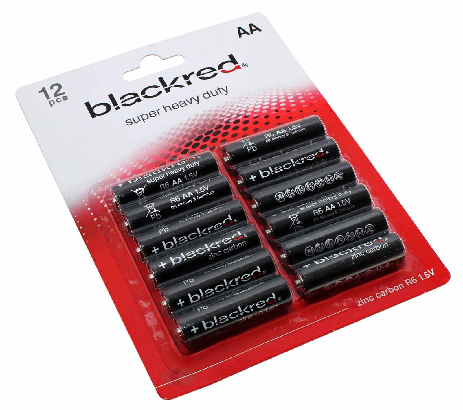 12er Pack blackred AA Mignon R6 Batterien, LR6, AM3, MN1500, E91, 1,5V, 960mAh