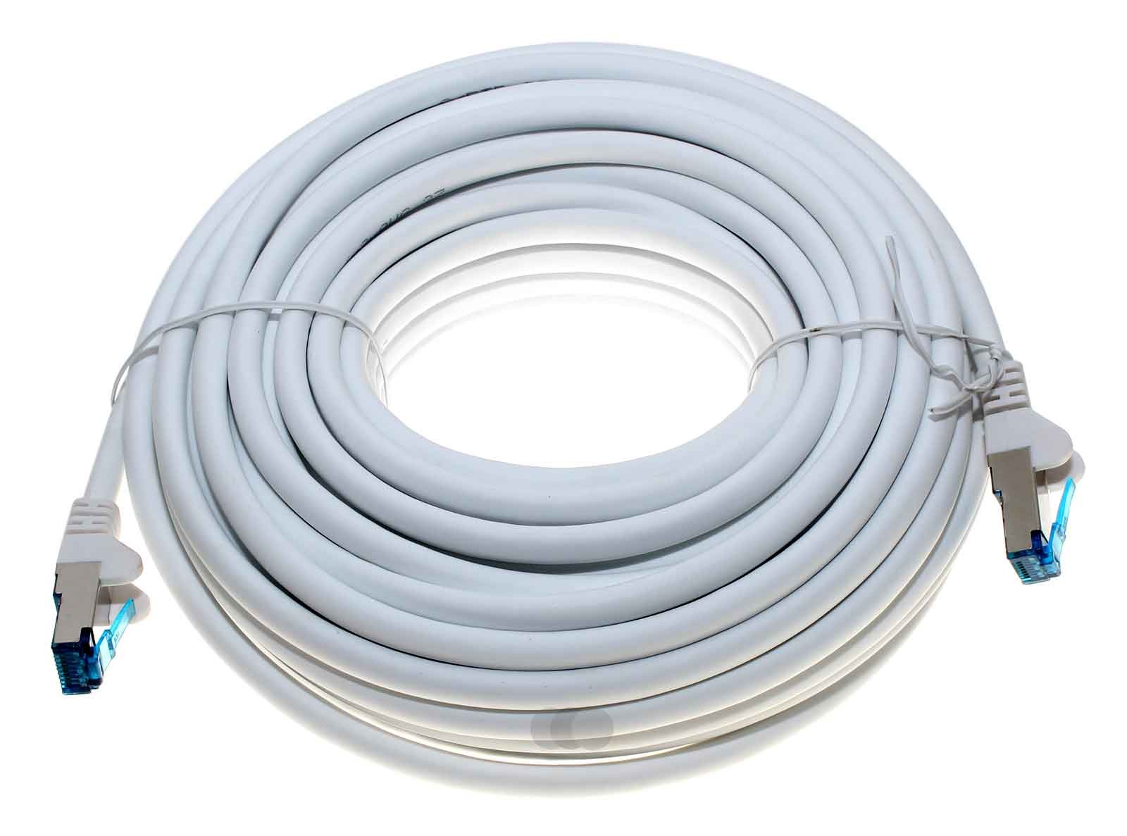 15m Ethernet LAN Patchkabel Netzwerkkabel Cat 6a S/FTP PIMF mit RNS, weiss, RJ45 Stecker auf RJ45 Stecker