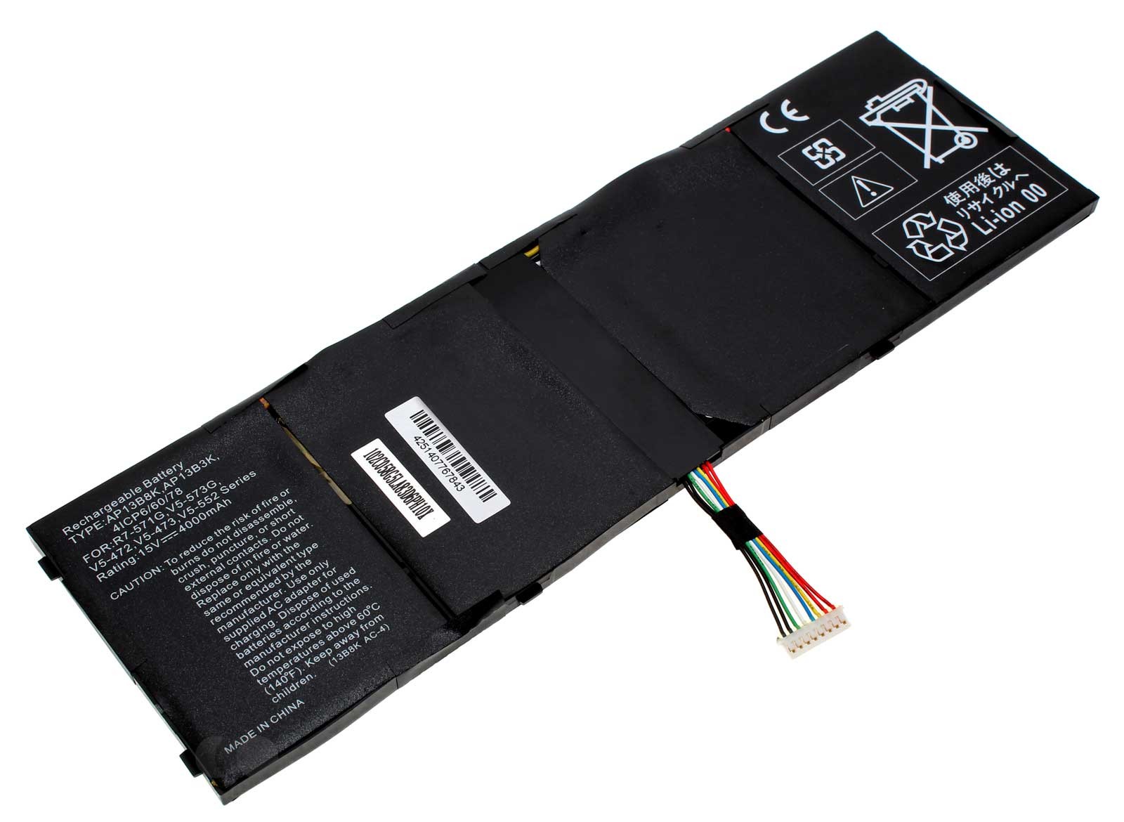 Alternativer Li-Ion Akku für Acer Laptop, Notebook mit 15 Volt und 4000mAh Kapazität. Ersetzt den original Akku 41CP6/60/78, KT.00403.013, TIS 2217-2548, AL13B3K, AP13B3K, AP13B8K