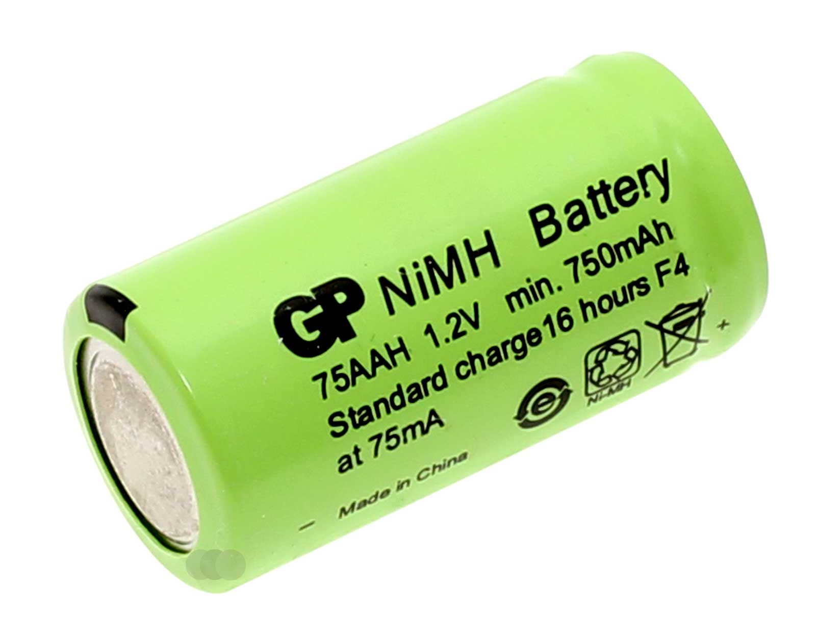 GP Akku GP75AAH 2/3AA Mignon Ni-MH Flat Top Industriezelle mit 1,2 Volt und 750mAh Kapazität