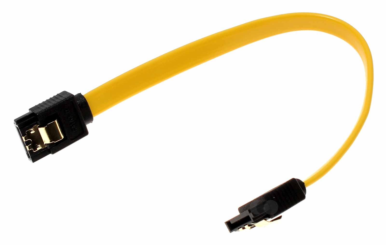 20cm SATA 2 Kabel von DeLock mit geraden Steckern und Metall Clips in Farbe gelb