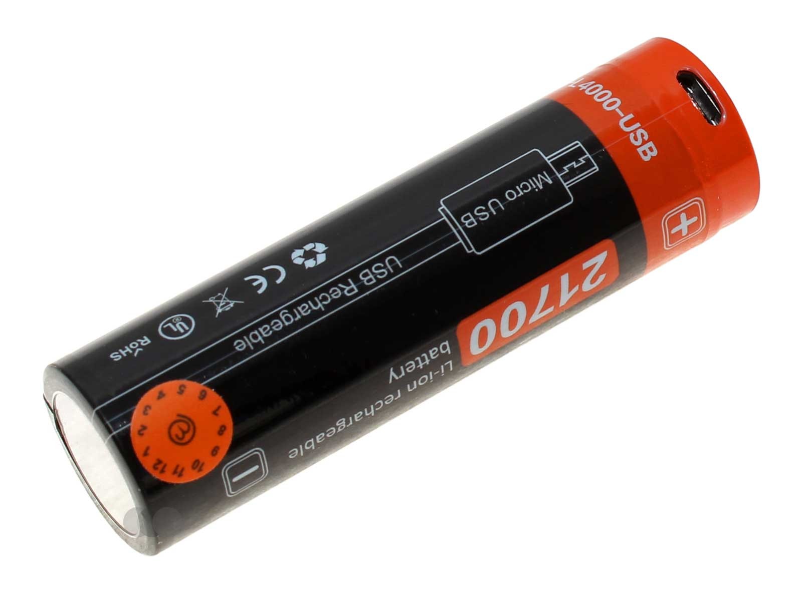 21700 Li-ion Akku mit Micro-USB Ladeanschluss, 3,7V, max. 14,8Wh, 4000mAh