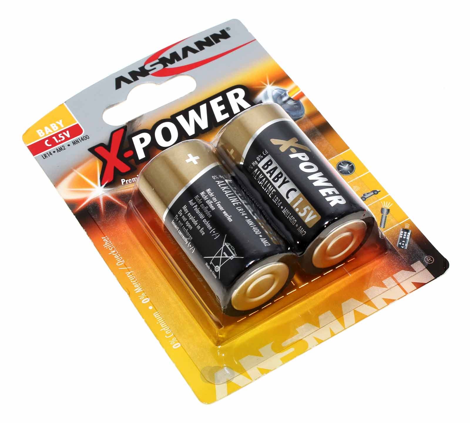 2er Pack Ansmann X-Power Alkaline Batterie Baby C (LR14) mit 1,5 Volt Spannung, Hersteller-Artikelnummer 5015623