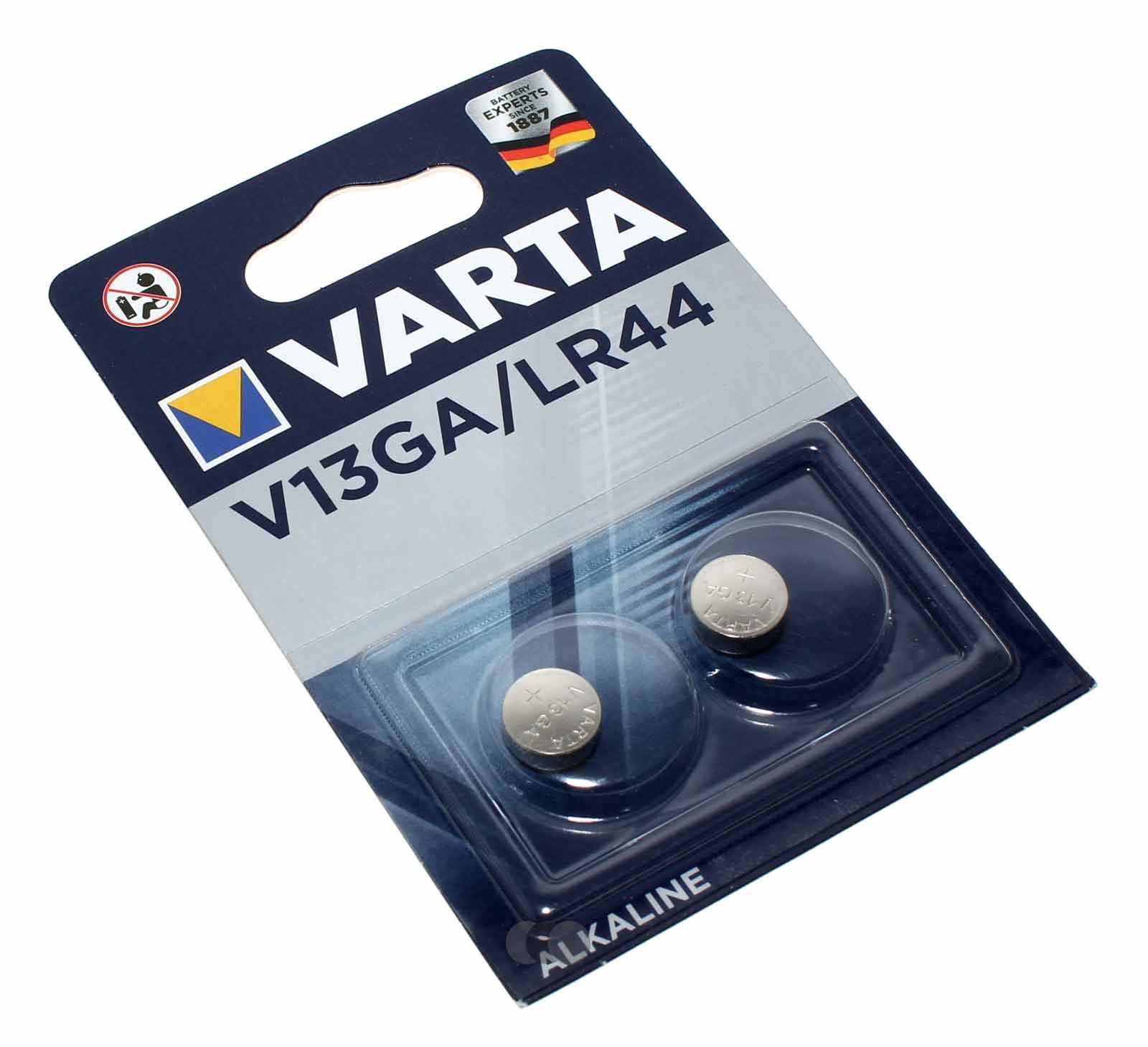 2er Pack Varta V13GA / LR44 Alkaline Knopfzelle Batterie, AG13, 1166A, 208-904, KA76, 1,5V, 138mAh