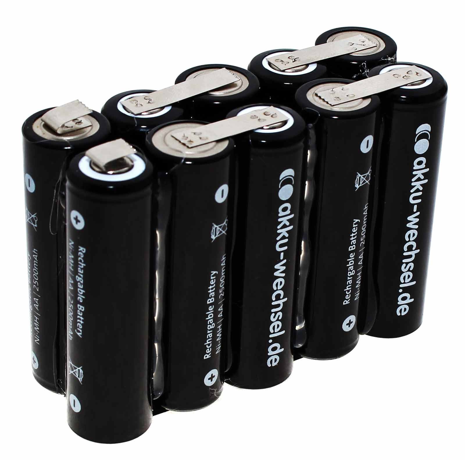 2x5er Reihe AA Mignon NIMH Akkupack, 5mm breite Lötfahnen, Modellbau, 12V, 2500mAh