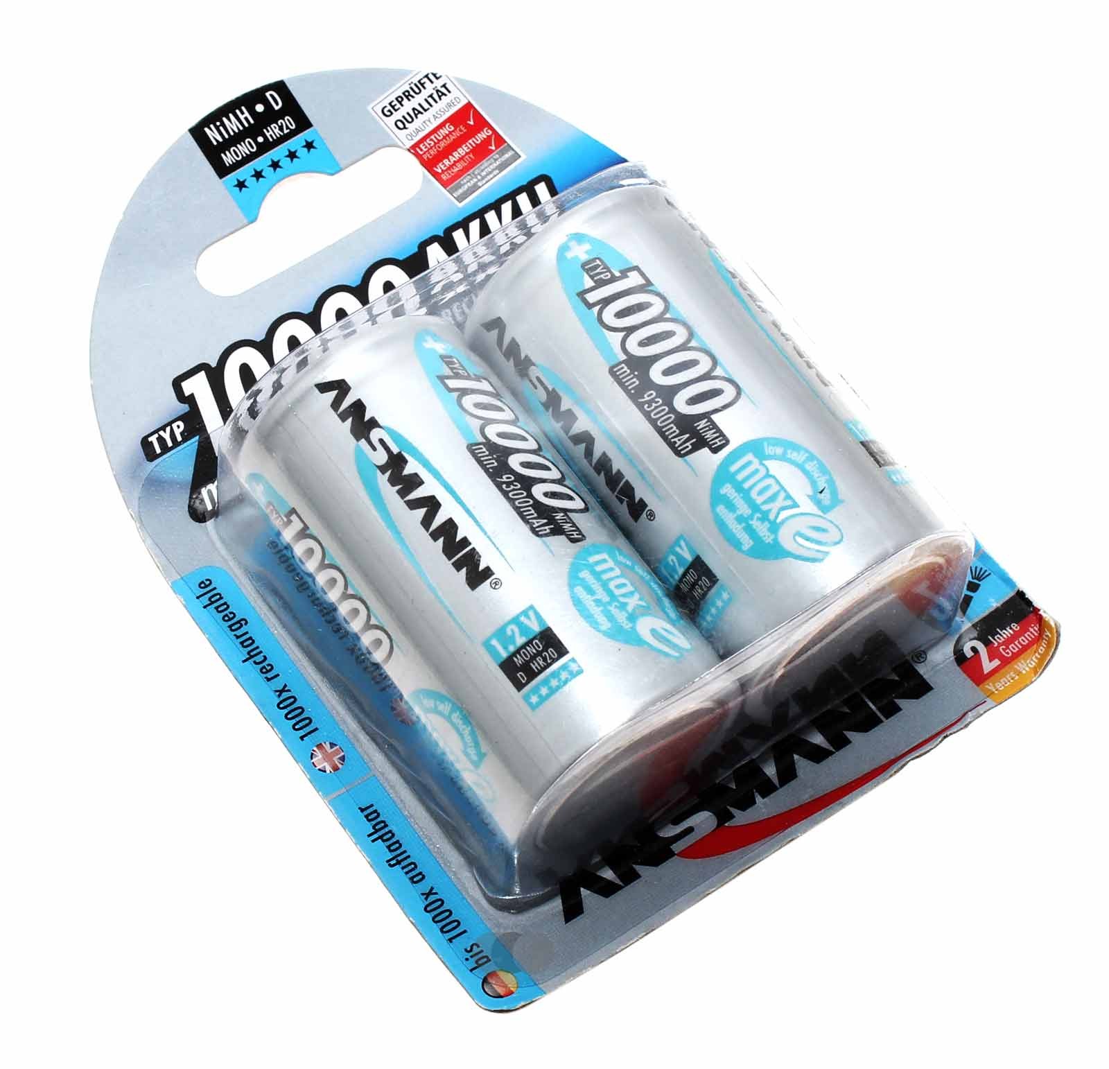 2x ANSMANN Typ 10000 Akku, Mono D, HR20, 1,2V, 10000mAh