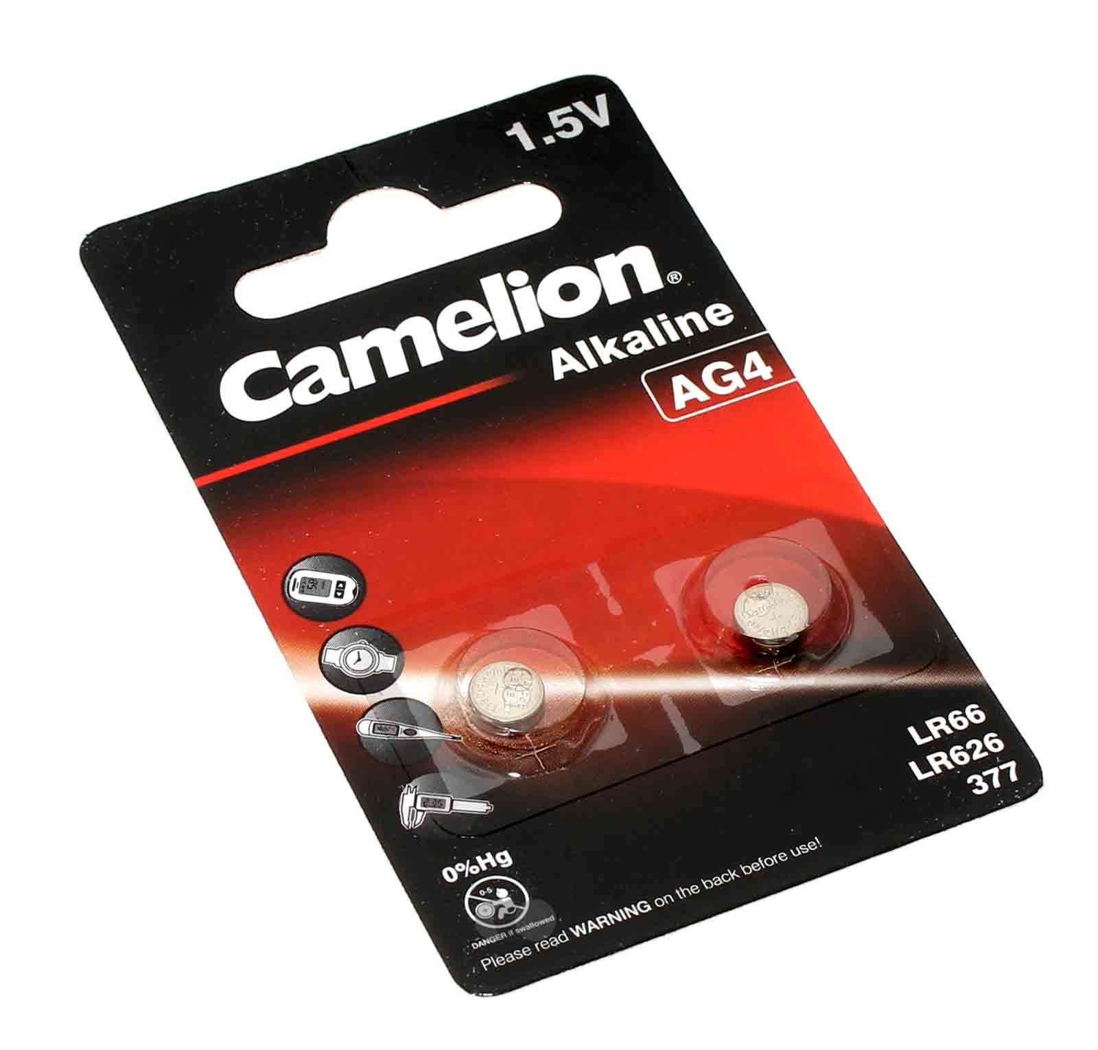 2x Camelion AG4 LR66 Alkaline Knopfzelle Batterie, 177, 280-38, LR626, SG4, V4GA, 1,5V, 18mAh