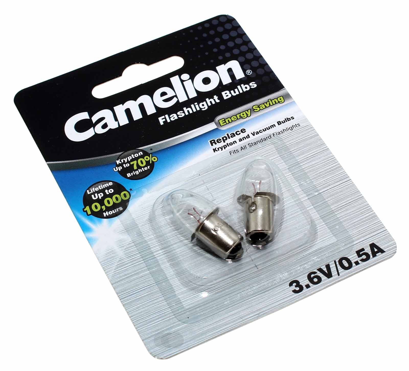 2x Camelion Krypton Ersatz Glühlampe Glühbirne für Standard Taschenlampe, BK3/75P-BP2, 3,6V, 0,75A