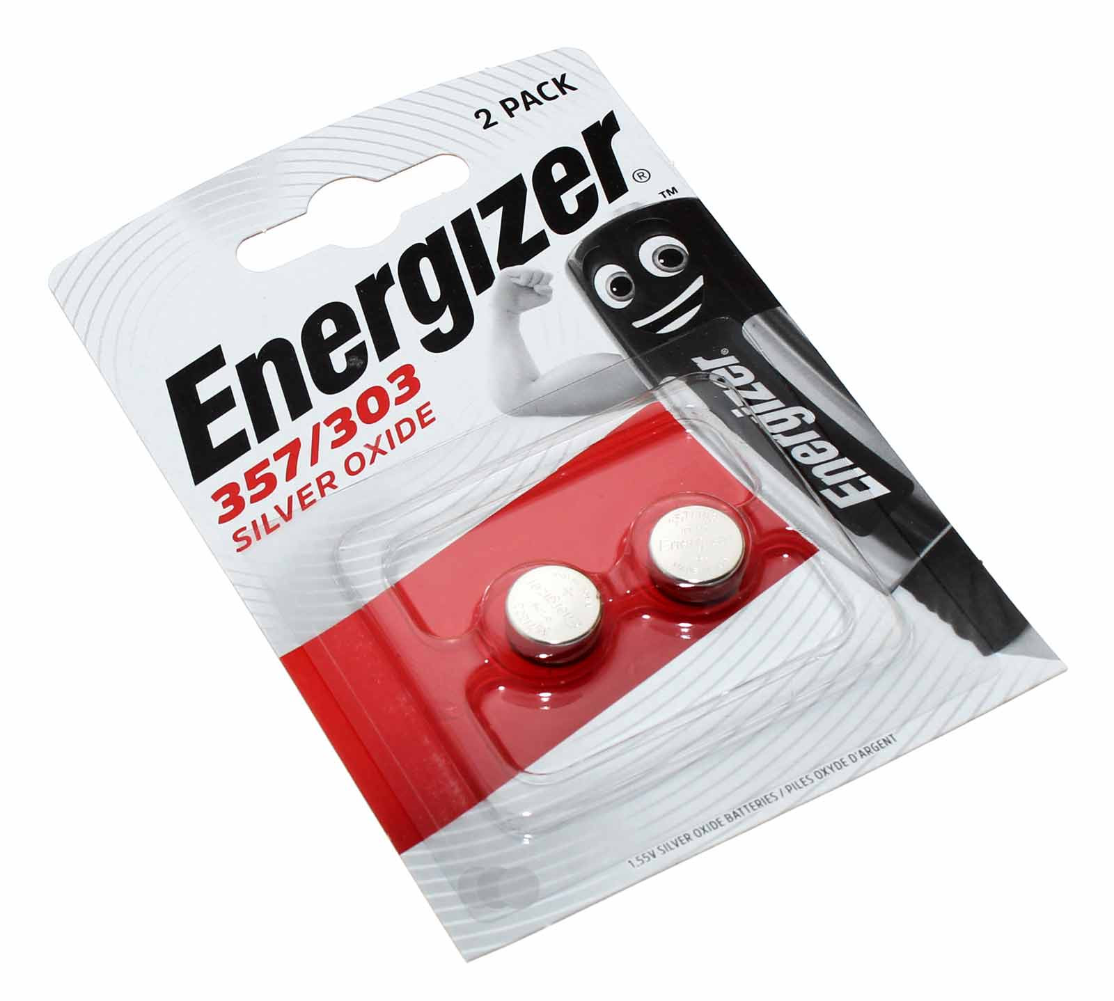 2x Energizer 357/303 Silberoxid Knopfzelle Batterie, AG12, 386A, 1176A, SR44, 1,55V, 138mAh