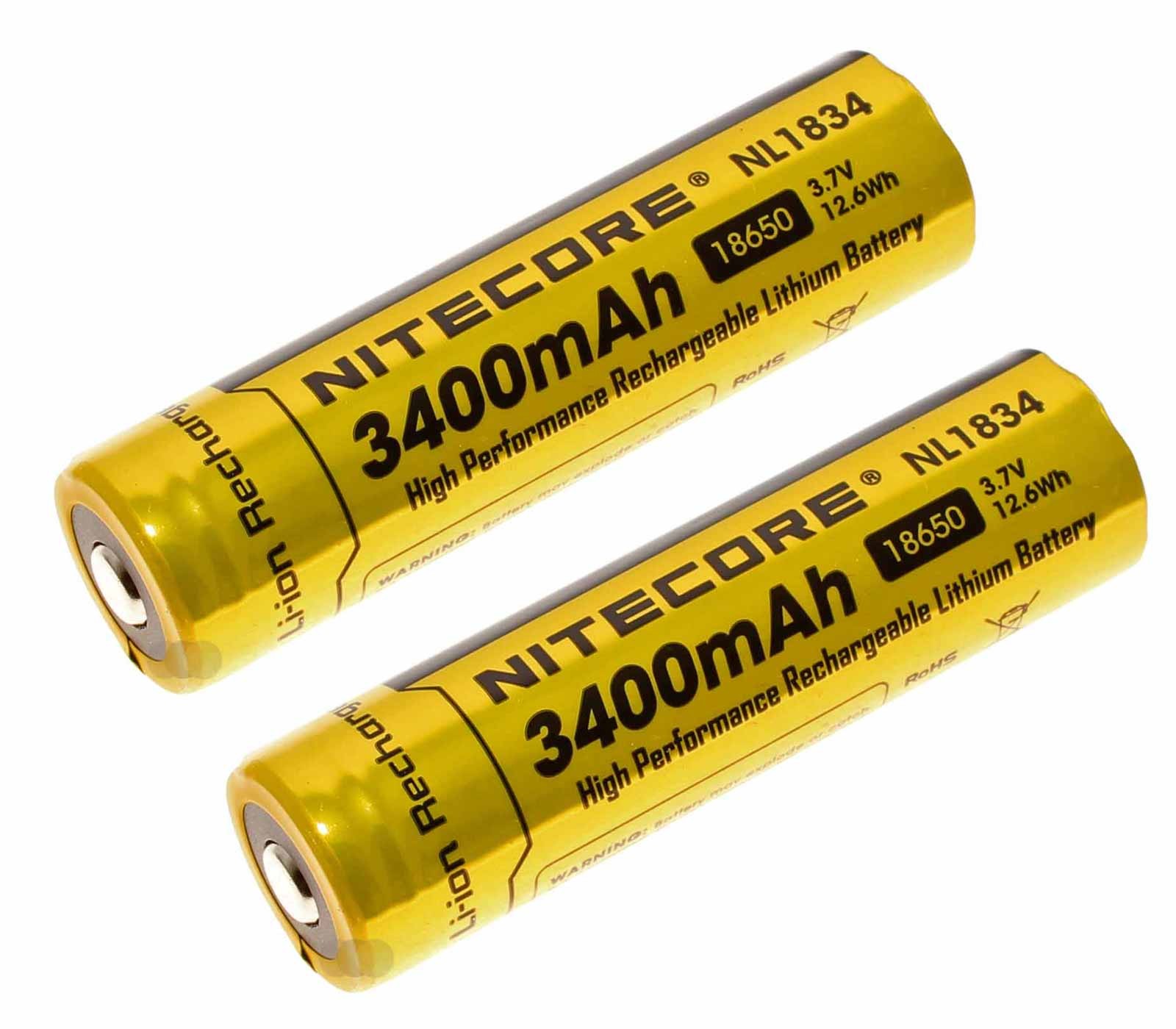 2x NiteCore NL1834 18650 Li-Ion spezial Akku 3,7 Volt und 3400mAh Kapazität, B-Ware ohne Blisterverpackung