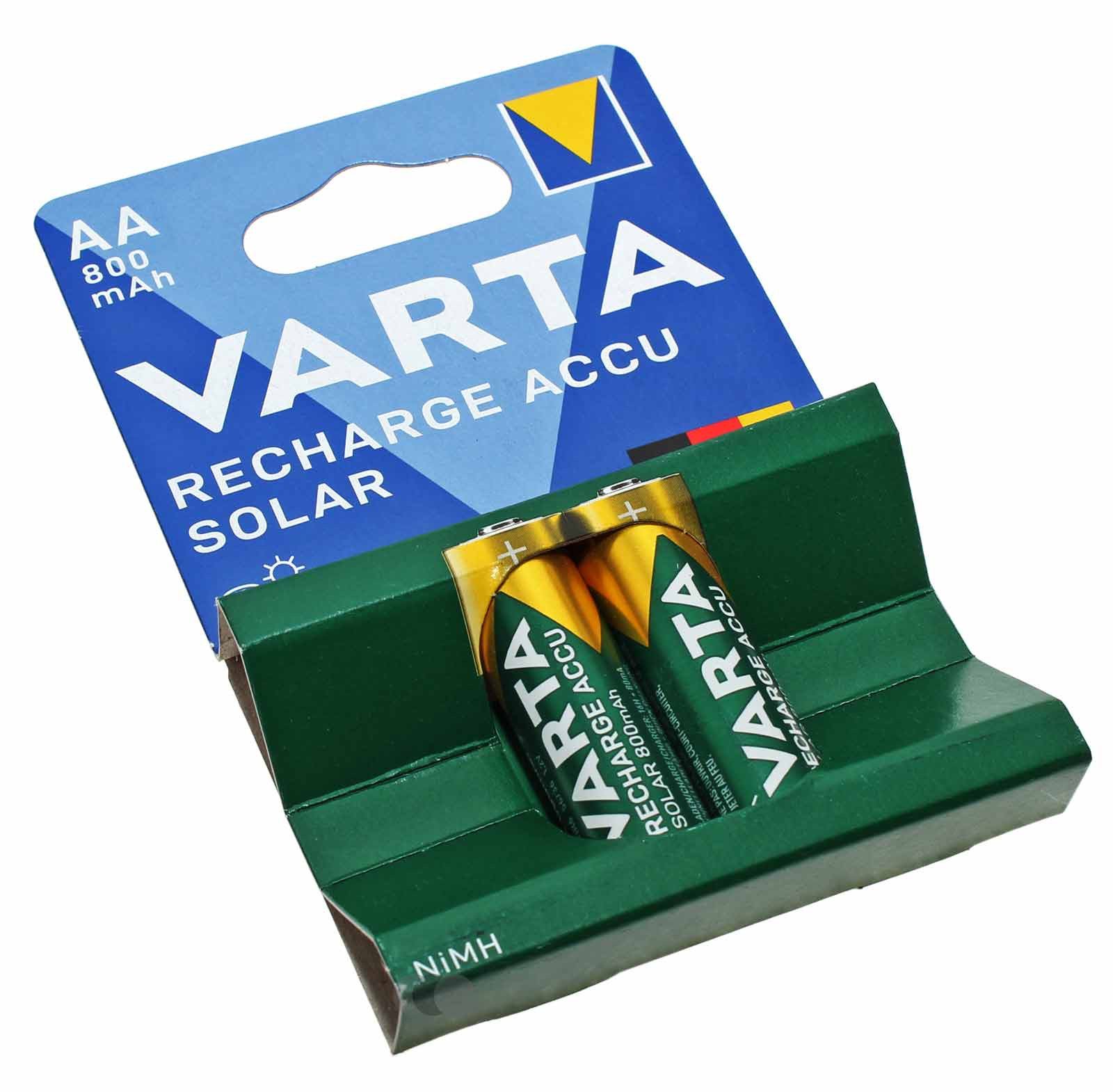 2 Stück Varta AA HR6 Mignon NiMH Akkus für Solar-Gartenleuchten mit 1,2 Volt und 800mAh Kapazität, Teilenummer 56736