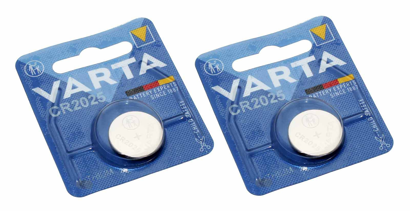 2 Stück Varta Electronics CR 2025 Lithium Knopfzelle, Batterie für Mercedes 211 Autoschlüssel Funksender mit 3 Volt und 157mAh Kapazität