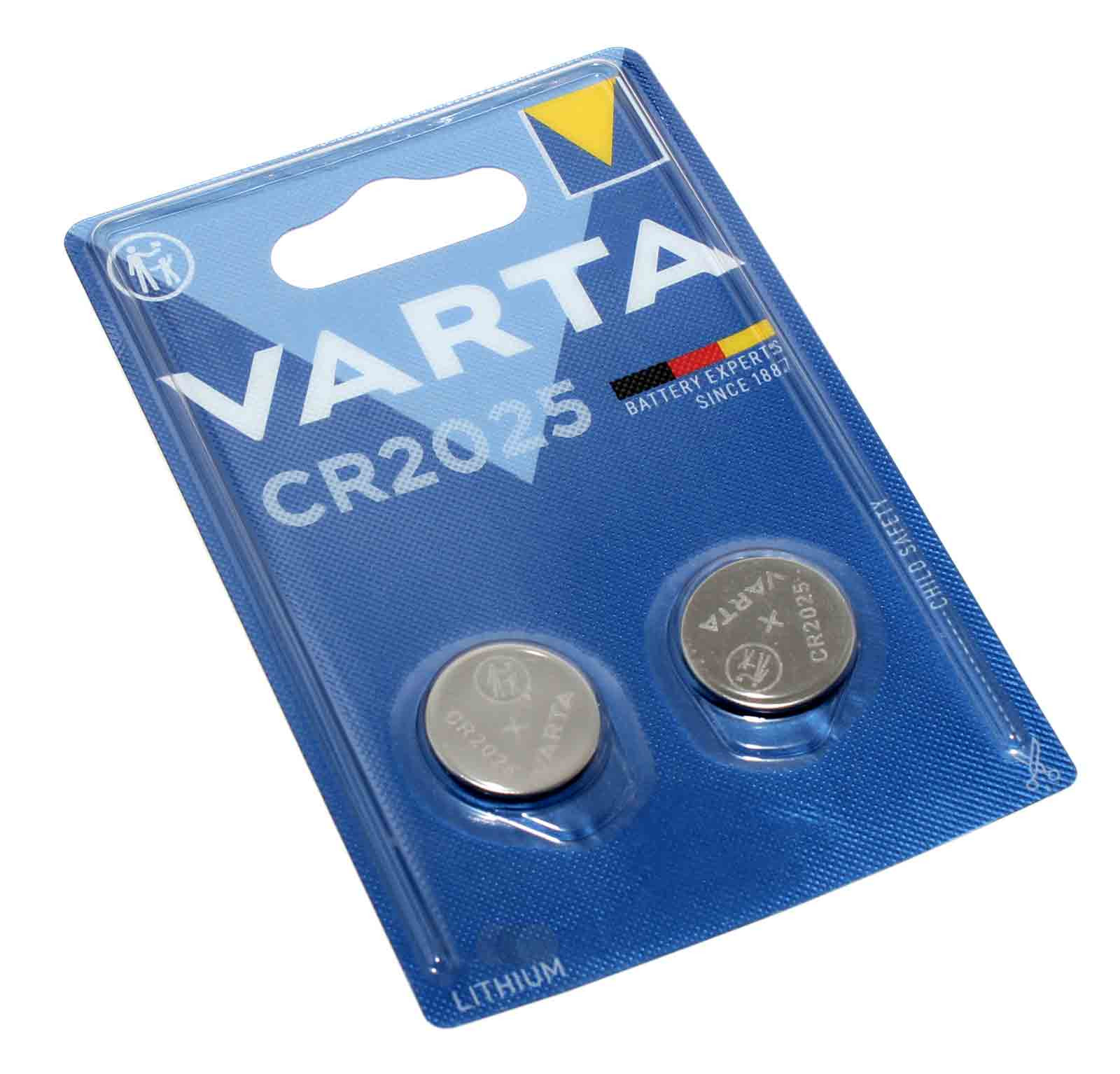 2x Varta CR2025 Lithium Knopfzelle Batterie für Uhren Autoschlüssel u.a. ECR2025, DL2025, KCR2025, 3V, 157mAh
