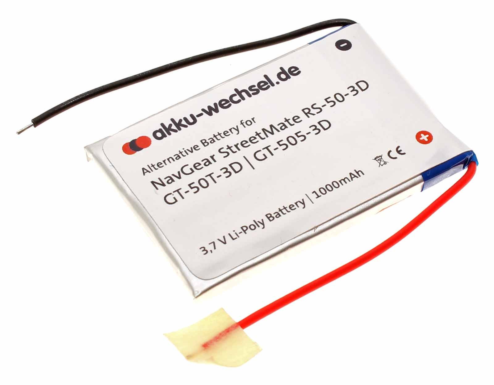 3,7V Akku passend für NavGear 5" Navigationssystem StreetMate RS-50-3D | 053450P mit 1000mAh Kapazität