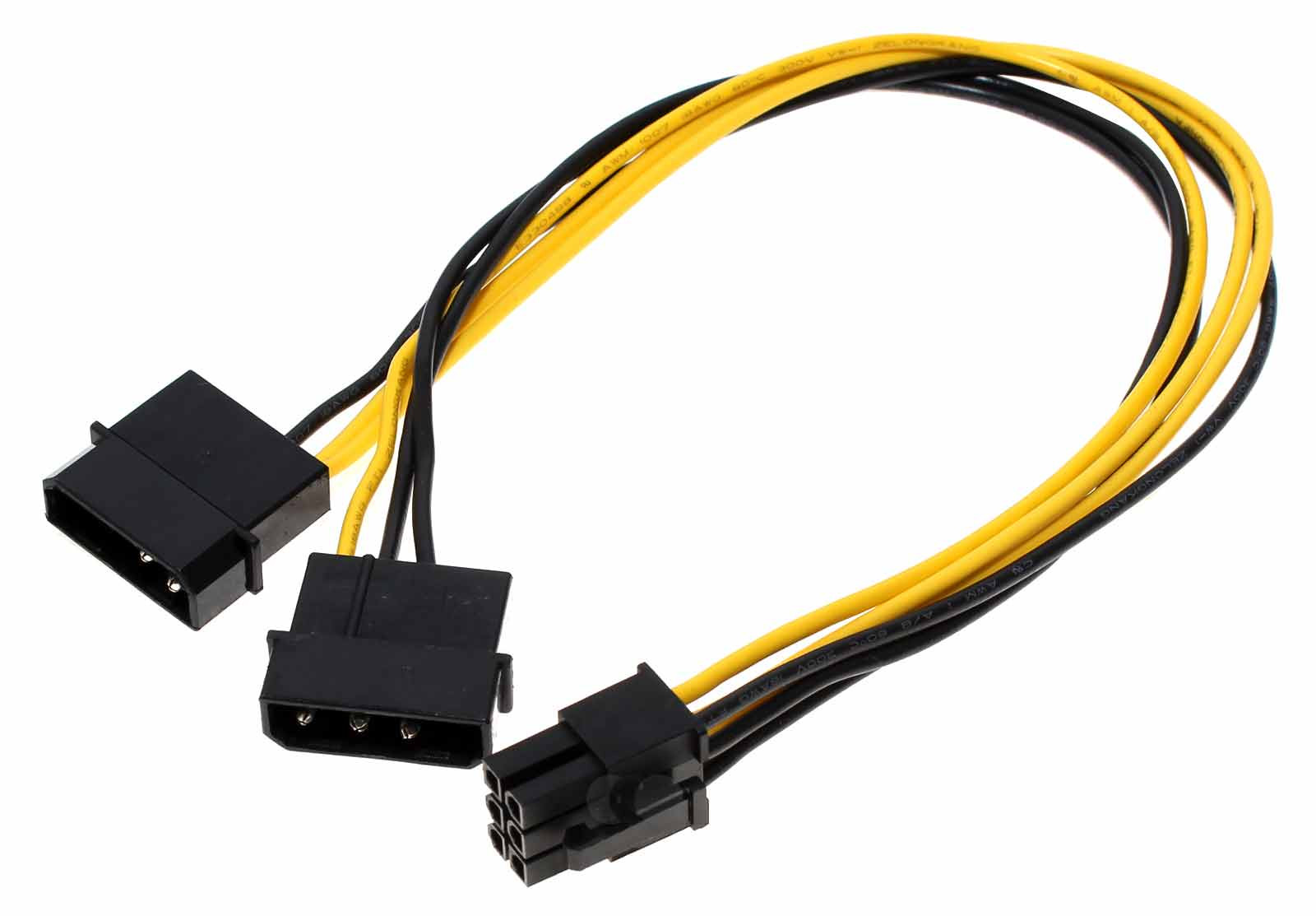 30cm Strom Adapter Kabel intern 2x 4pol 5,25" zu 6pol PCIe (PCI-Express) für Grafikkarten, inline 26628