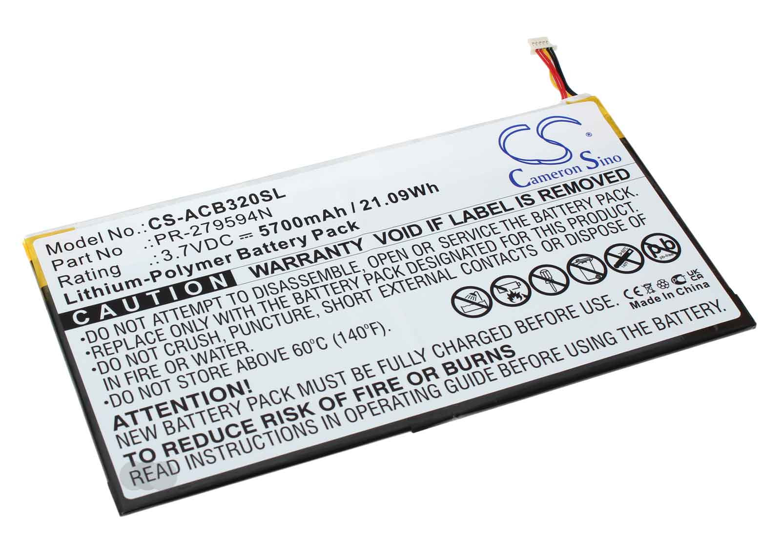 3,7V Akku für Acer A5008 Iconia One Tab, PR-279594N PR-279594N, 1ICP3/95/94-2 , 5700mAh