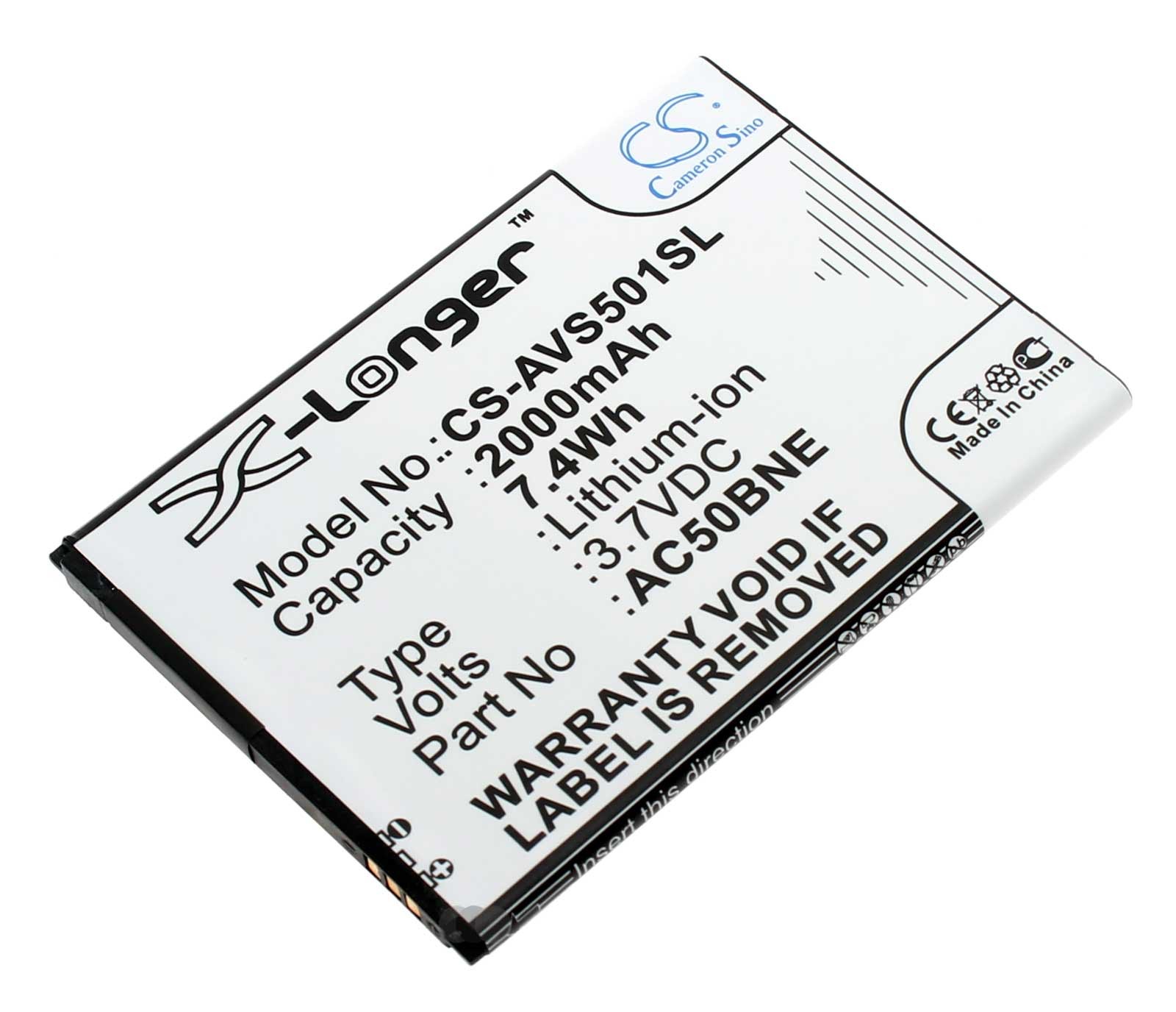 3,7 Volt Li-Ion Akku mit 2000mAh Kapazität passend für Archos 50b Neon Smartphone, Handy