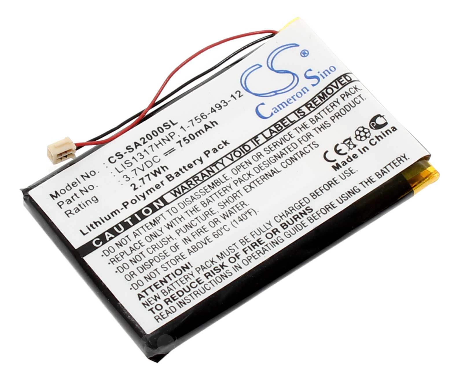 Alternativer Akku für Sony NW-A2000 und NW-HD3 Festplatten MP3 Player mit 3,7 Volt und 750mAh Kapazität. Ersetzt Akku Modelle 1-756-493-12, 5427B und LIS1317HNP.