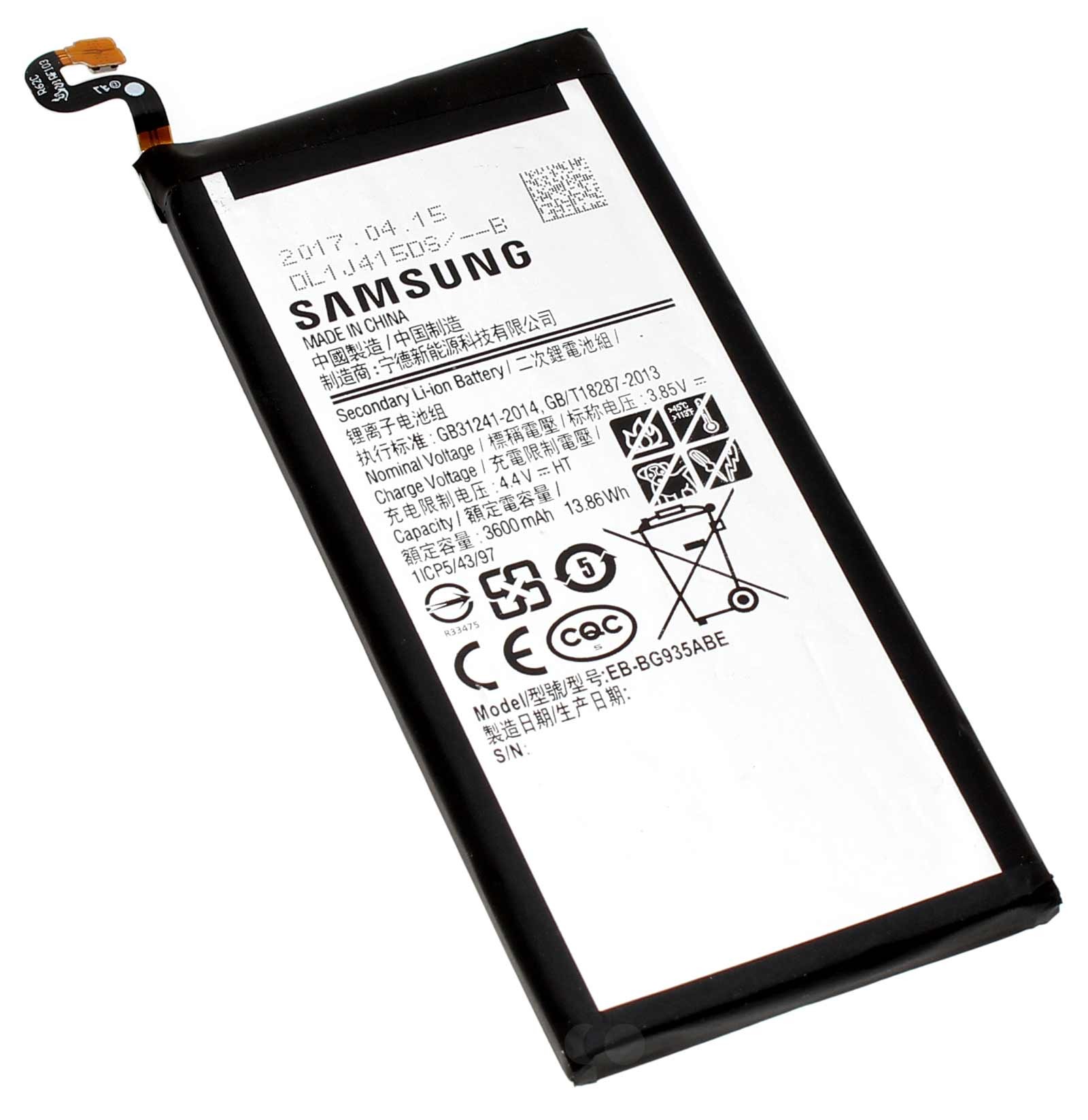 Original Lithium-Ionen Akku für das Samsung Galaxy S7 Edge SM-G935 Handy, Smartphone, Mobiltelefon mit 3,85 Volt und 3600mAh Kapazität. Modell EB-BG935ABE