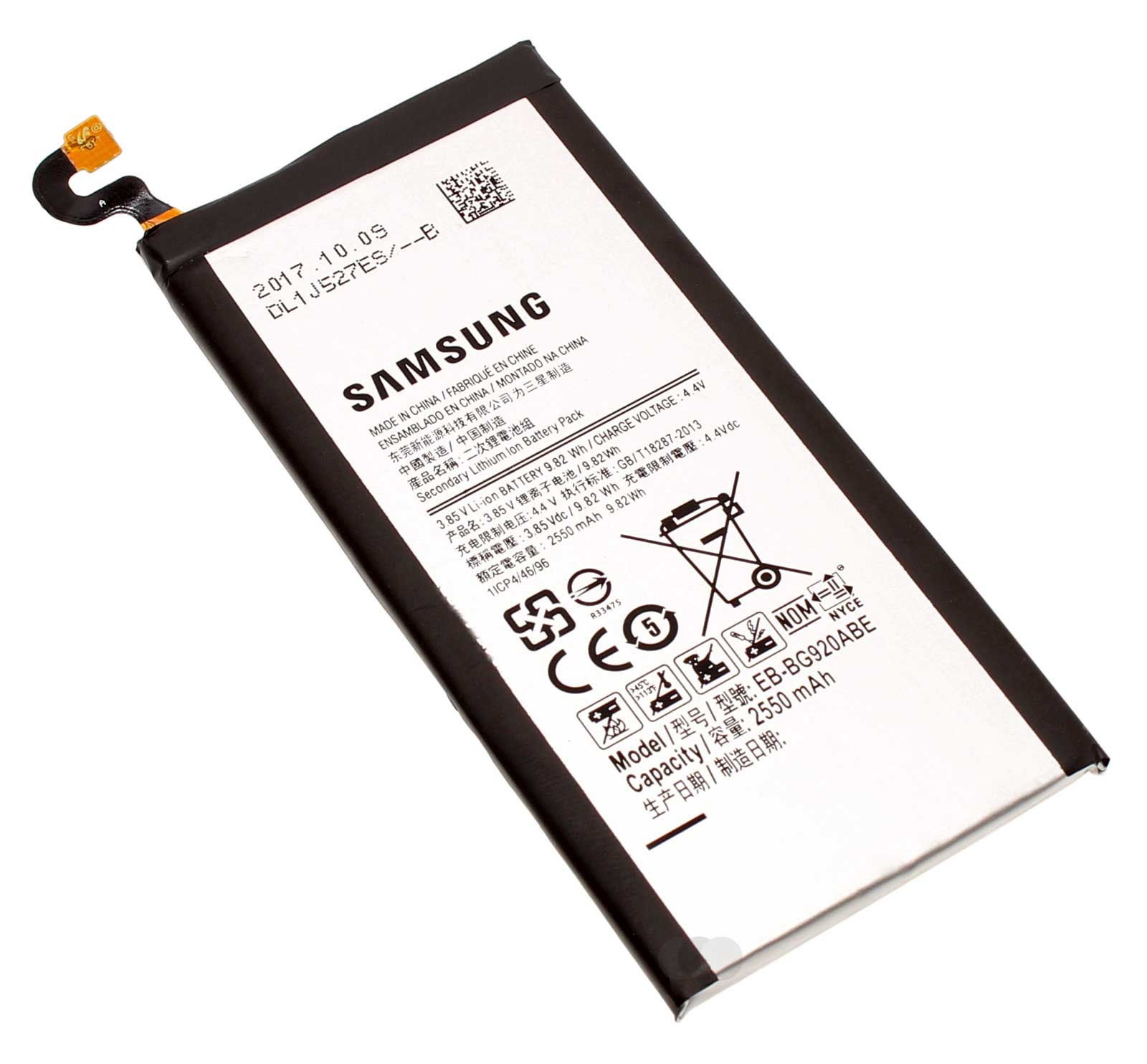 Original Samsung Akku EB-BG920ABE Li-Ion für Samsung Galaxy S6 (SM-G920) Handy, Smartphone, Mobiltelefon mit 3,85 Volt und 2550mAh Kapazität