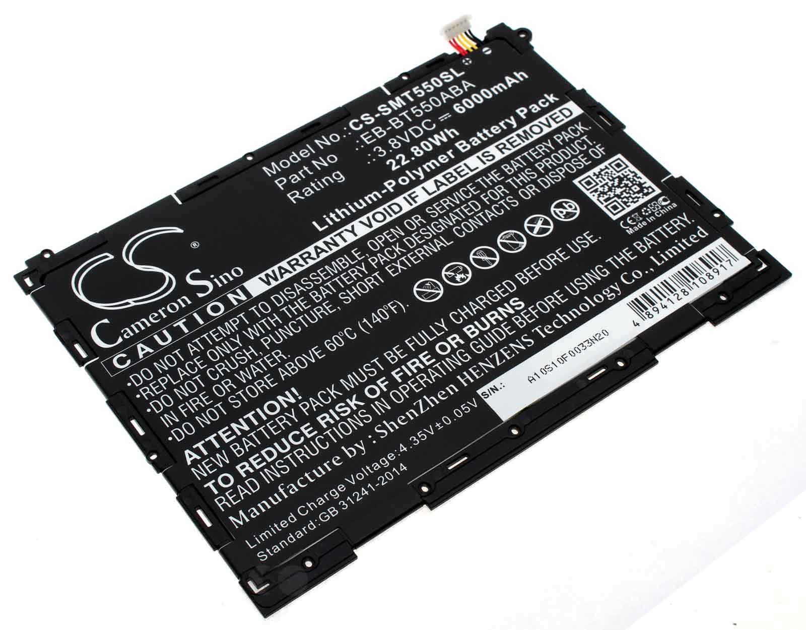 Alternativer Lithium-Polymer Akku für Samsung Galaxy Tab A 9.7 mit 3,8 Volt und 6000mAh Kapazität, ersetzt den original Akku EB-BT550ABA und EB-BT550ABE