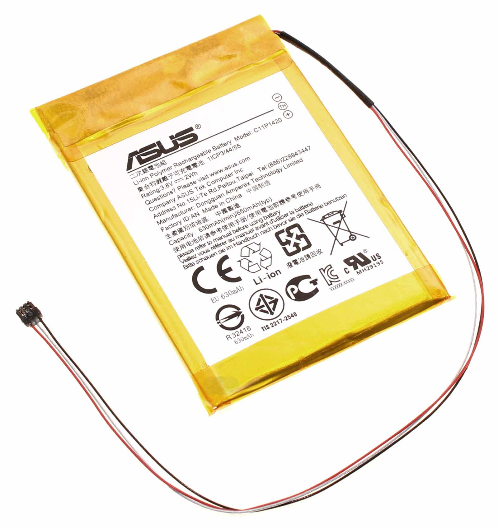 Original Asus Akku C11P1420 Lithium-Polymer für Asus Transformer Book T100CHI Convertible Tastatur mit 3,8 Volt und 650mAh Kapazität, Teilenummer 0B200-01300000