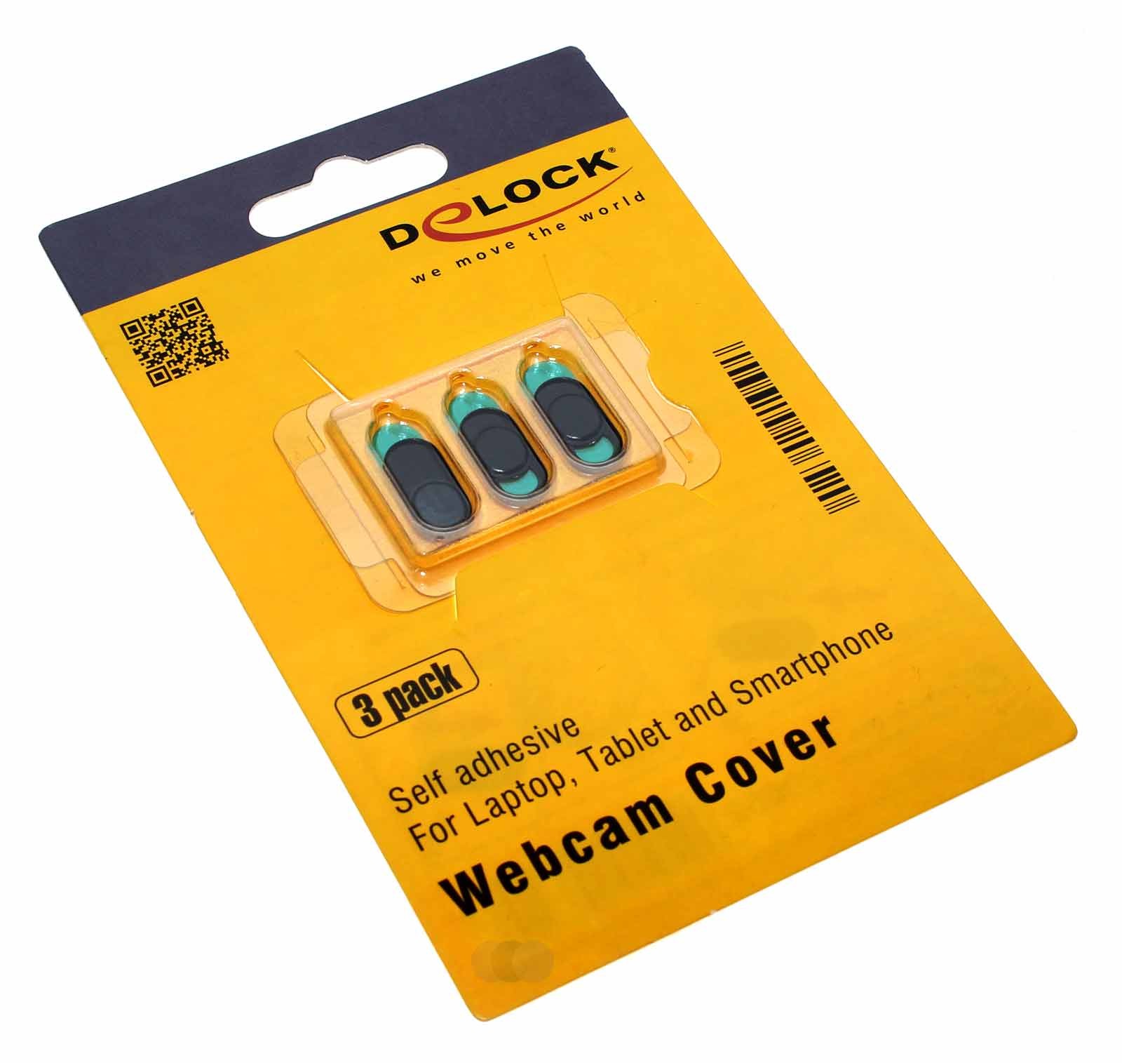 3er Pack DeLOCK Webcam Cover Abdeckung, Handy, Tablet, Laptop, Aluminium, schwarz, 20652