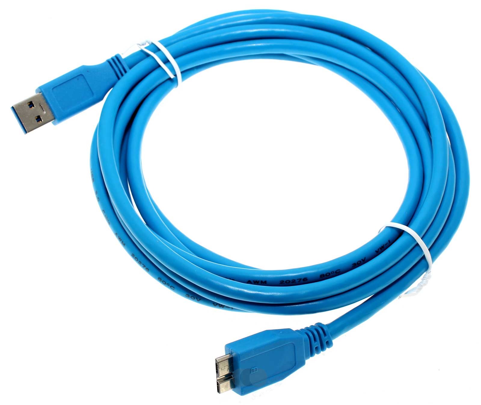 3 Meter langes Daten- und Ladekabel USB 3.0 A-Stecker auf B-Stecker Micro USB (5+5pin) in Farbe blau