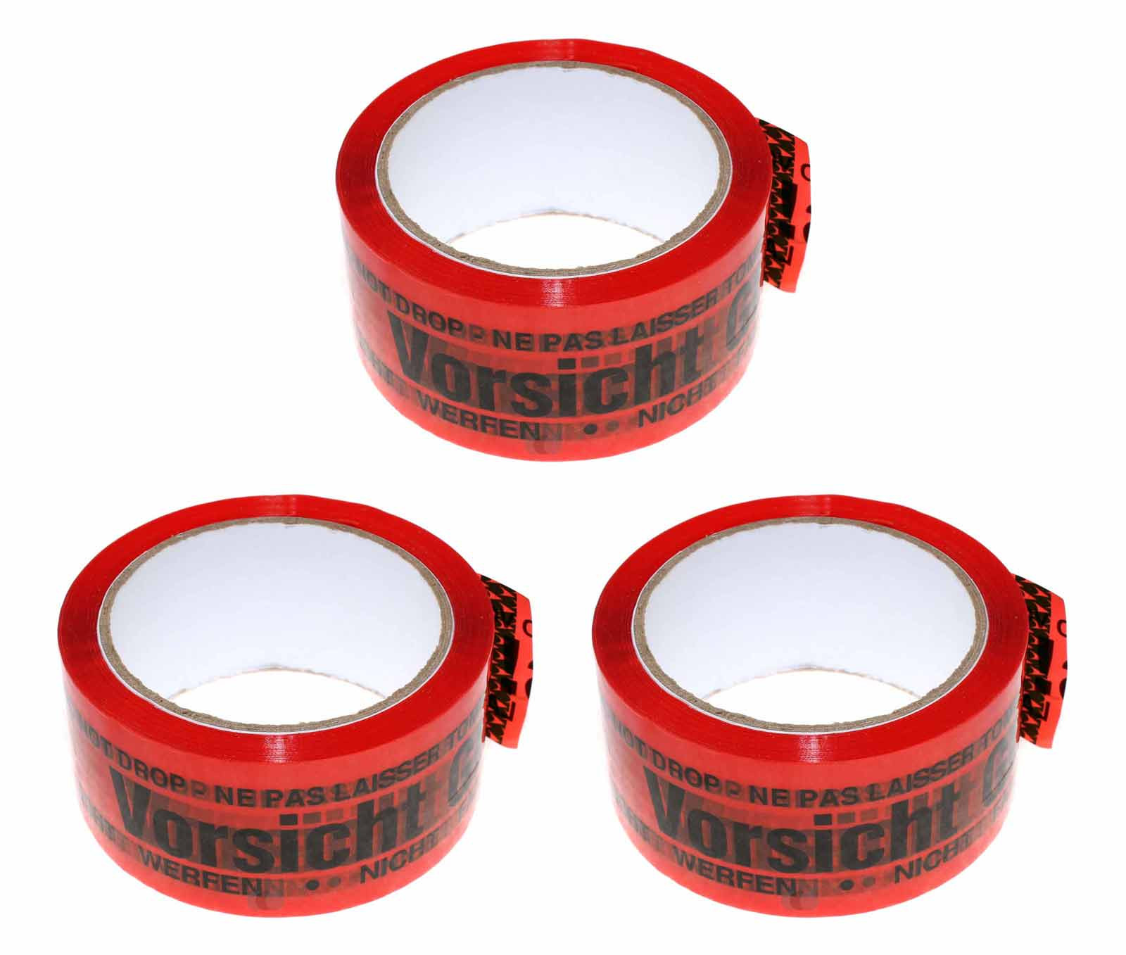 3x Paket Klebeband Paketklebeband Paketband Packband, Vorsicht Glas! Nicht werfen, 48mm x 66m