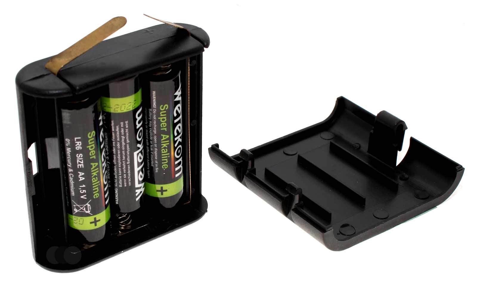 4,5V Flachbatterie 3LR6 Adapter Batteriebox, Wechselgehäuse mit 3x AA Mignon Batterien