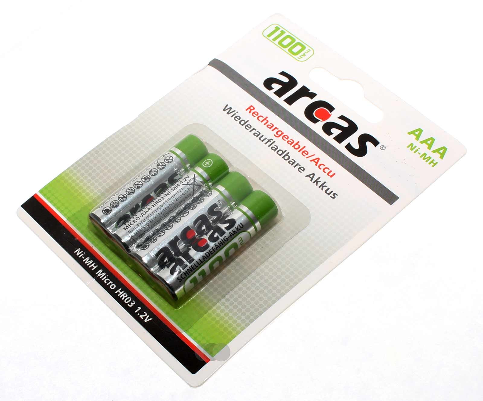 Arcas AAA Micro HR03 Nickel-Metallhydrid Akku mit 1,2 Volt und 1100mAh Kapazität im 4er Blister.