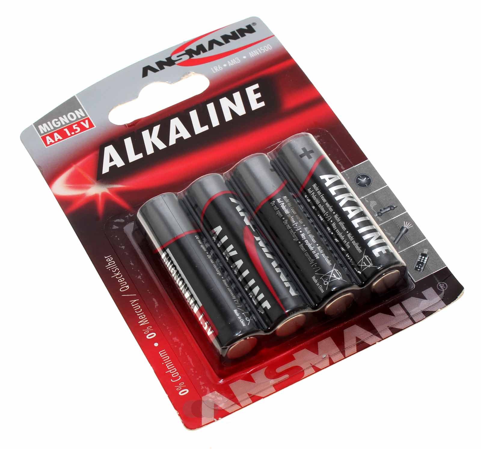 4er Blister Ansmann Alkaline Red Batterie Mignon AA, LR6, AM3, MN1500, HR6, 1,5V