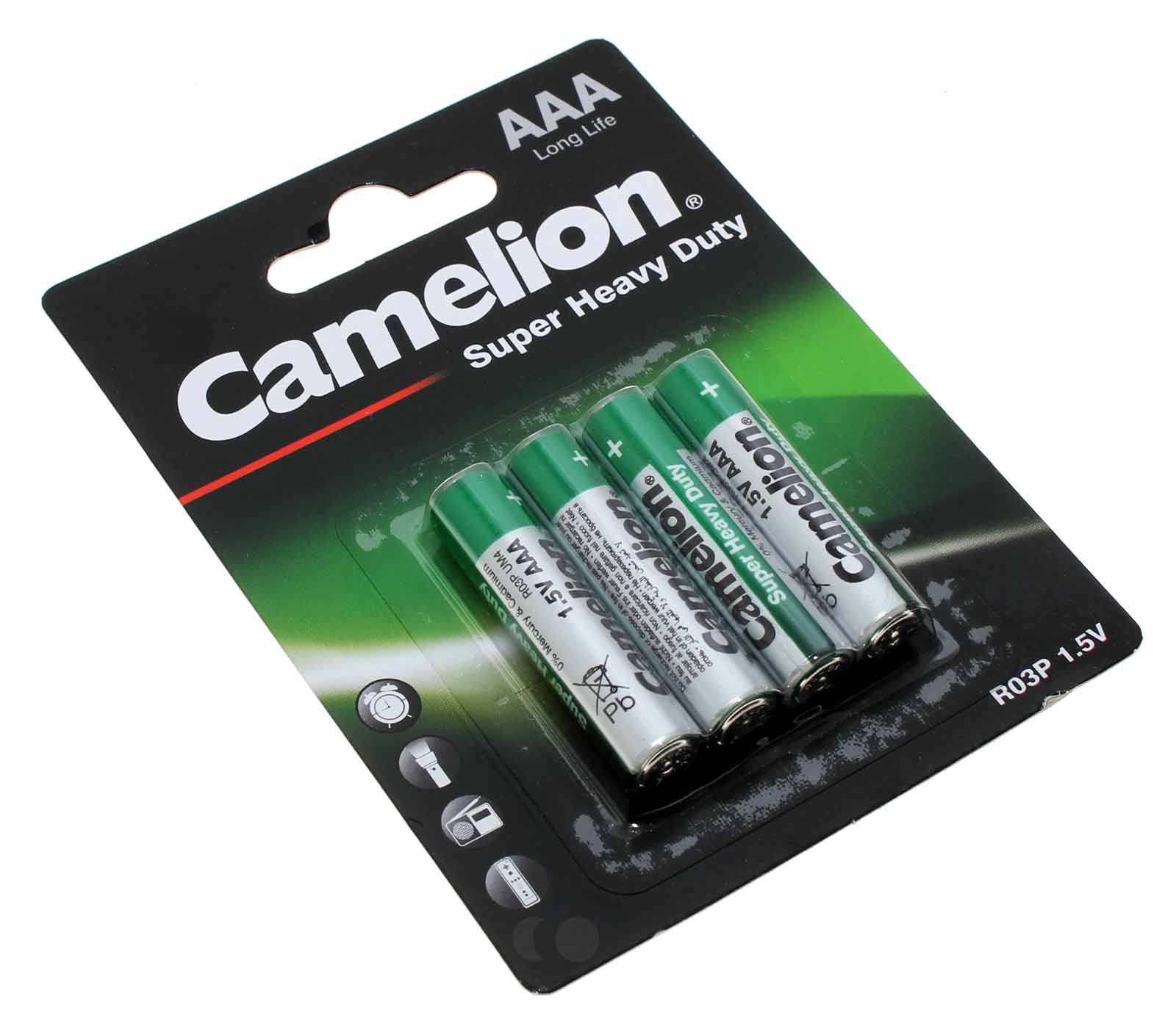 Camelion Super Heavy Duty Micro Batterie AAA, 1,5V, 550mAh, R03P-BP4G, UM4, R03,  24D, 24F, Fernbedienung