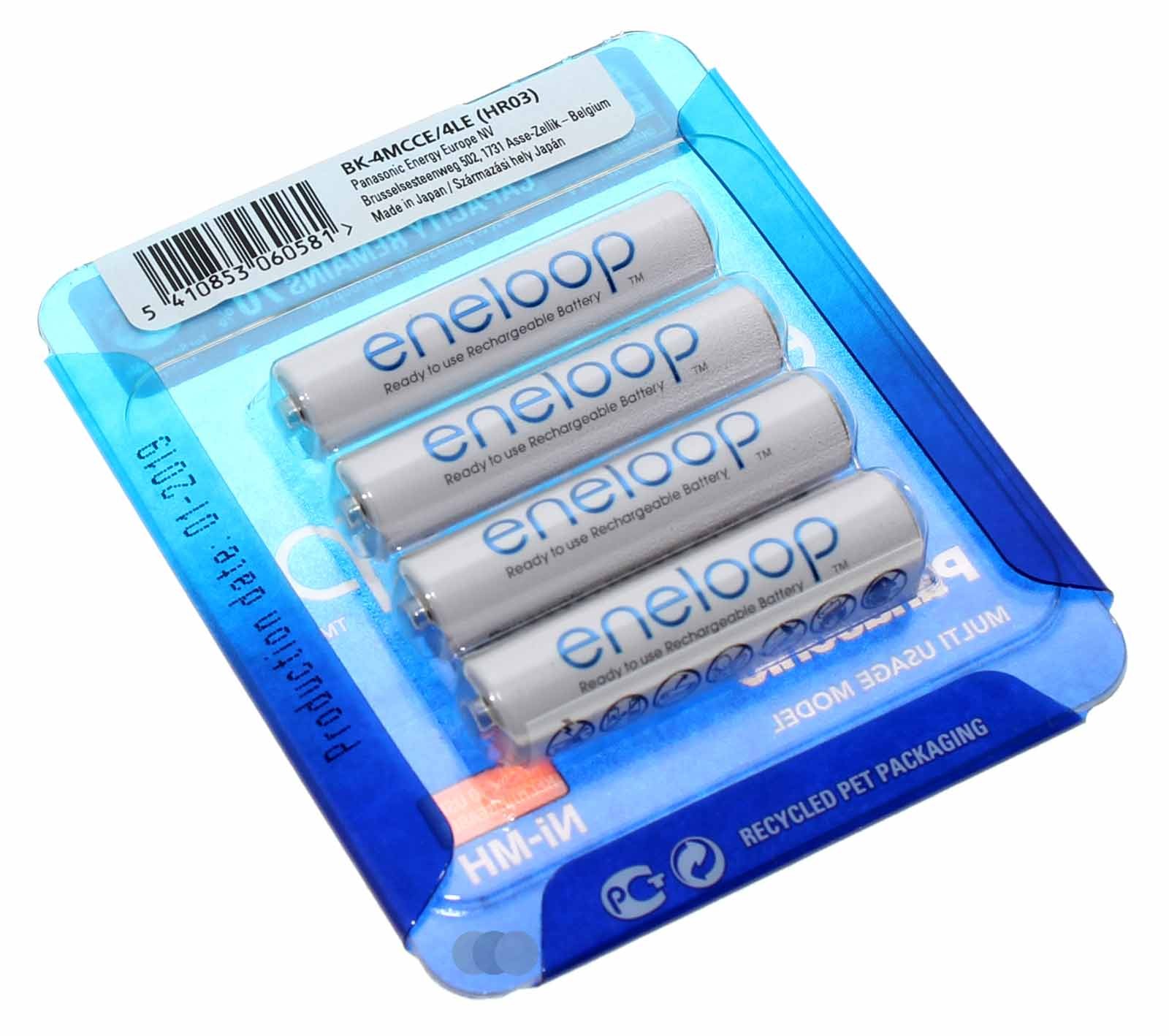 4er Pack Panasonic eneloop AAA HR03 Micro NiMH Akku, 1,2V, 750mAh, BK-4MCCE/4LE